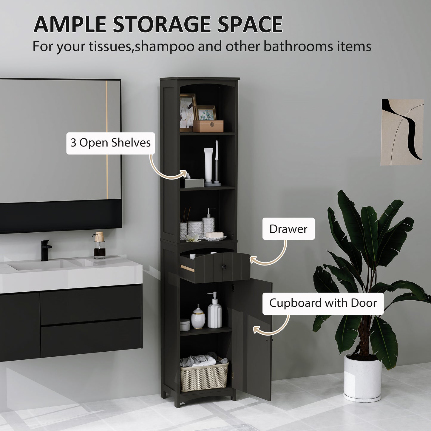 HOMCOM Tall Wooden Bathroom Cabinet Storage Organizer Kitchen Bedroom Decorative