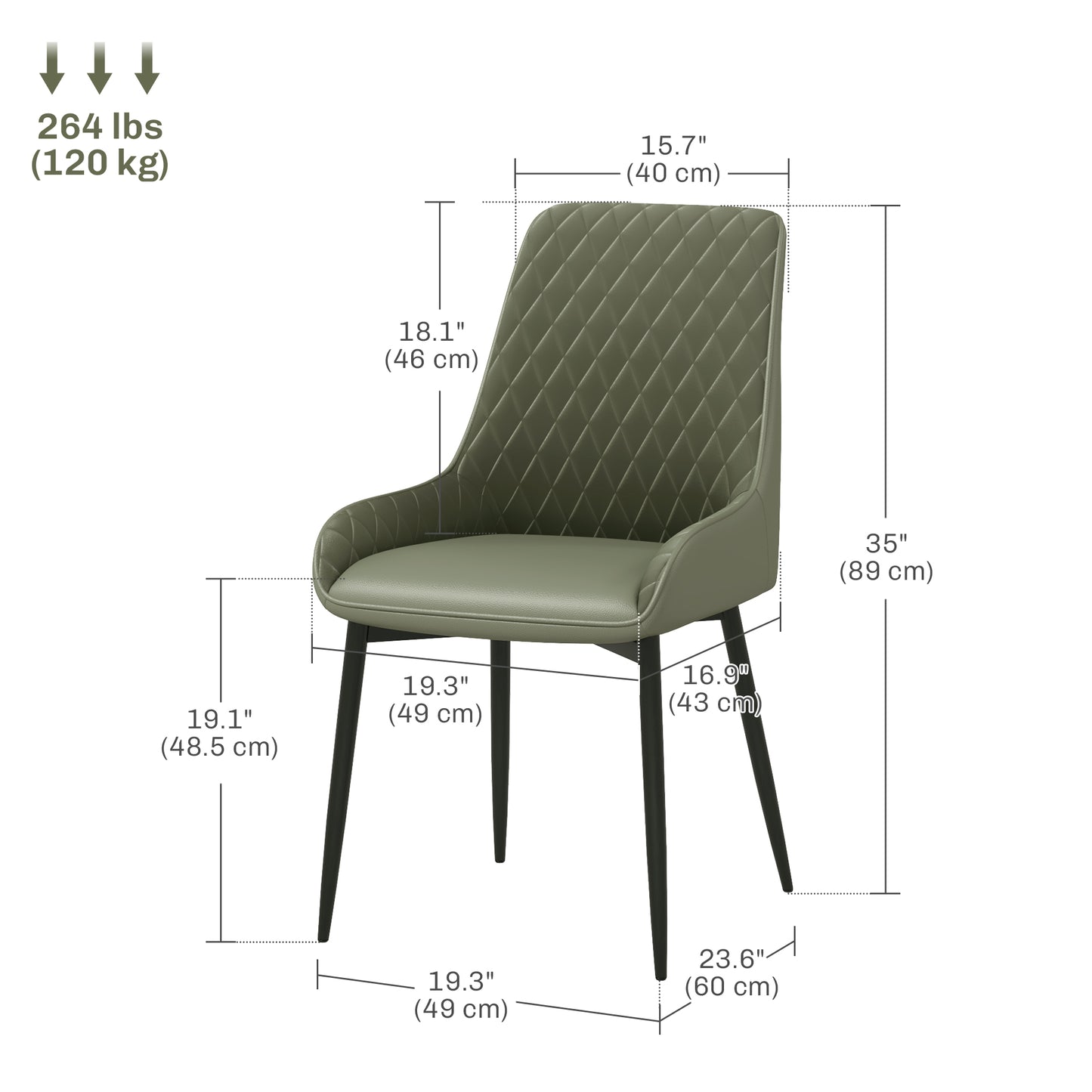 HOMCOM Upholstered Kitchen Chairs, Modern Dining Chairs Set of 2 with Diamond Tufting and Steel Legs for Dining Room, Black