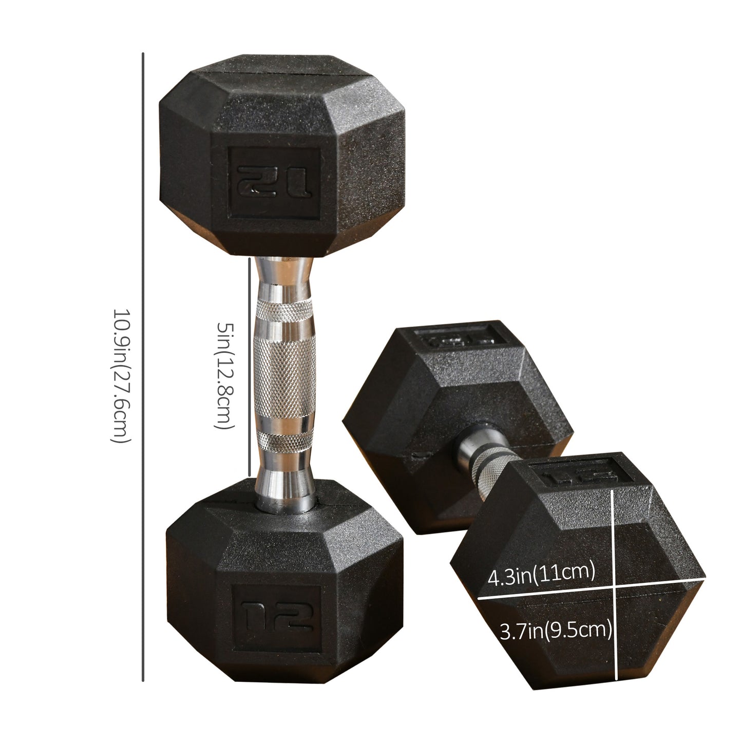 Soozier Rubber Dumbbells Weight Set, Total 30lbs(15lbs Each) Dumbbell Hand Weight for Body Fitness Training for Home Office Gym, Black
