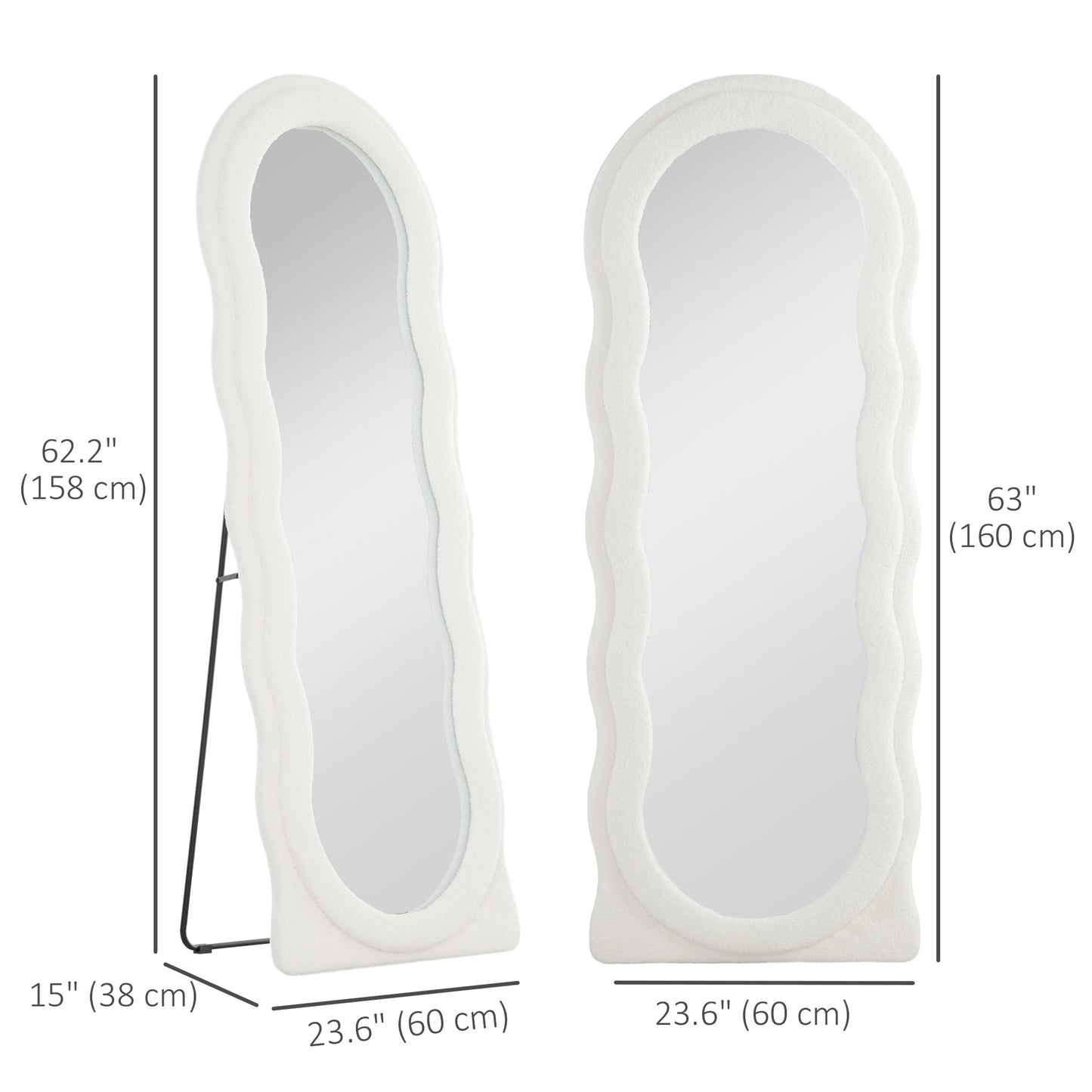 HOMCOM Floor Standing Mirror, Full Length Mirror, Free Standing, Leaning or Wall Mirror with Frame and Arched Top, White