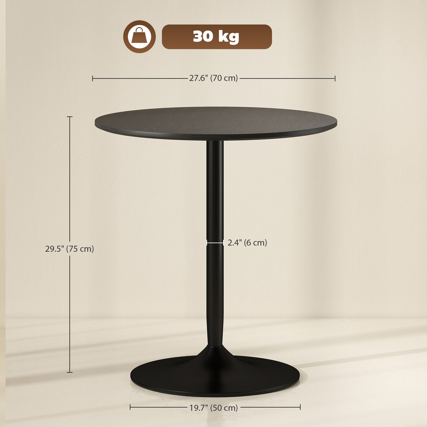 HOMCOM 27.6" Round Kitchen Table for 2, Modern Small Dining Table with Wood Veneer, Steel Base for Dining Room, Natural