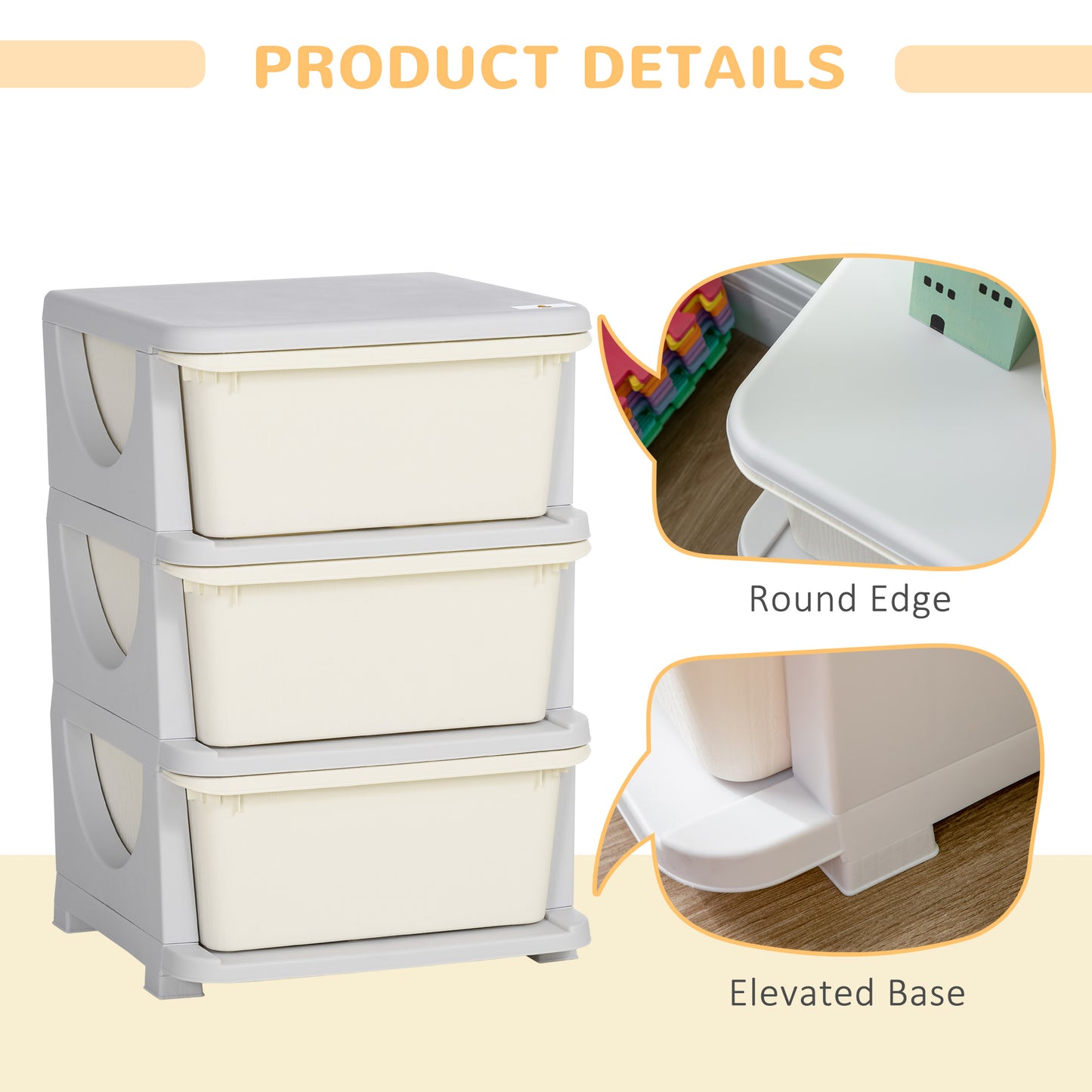 Qaba 3 Tier Kids Toy Organizer and Storage Bins with 3 Plastic Drawers, Blue