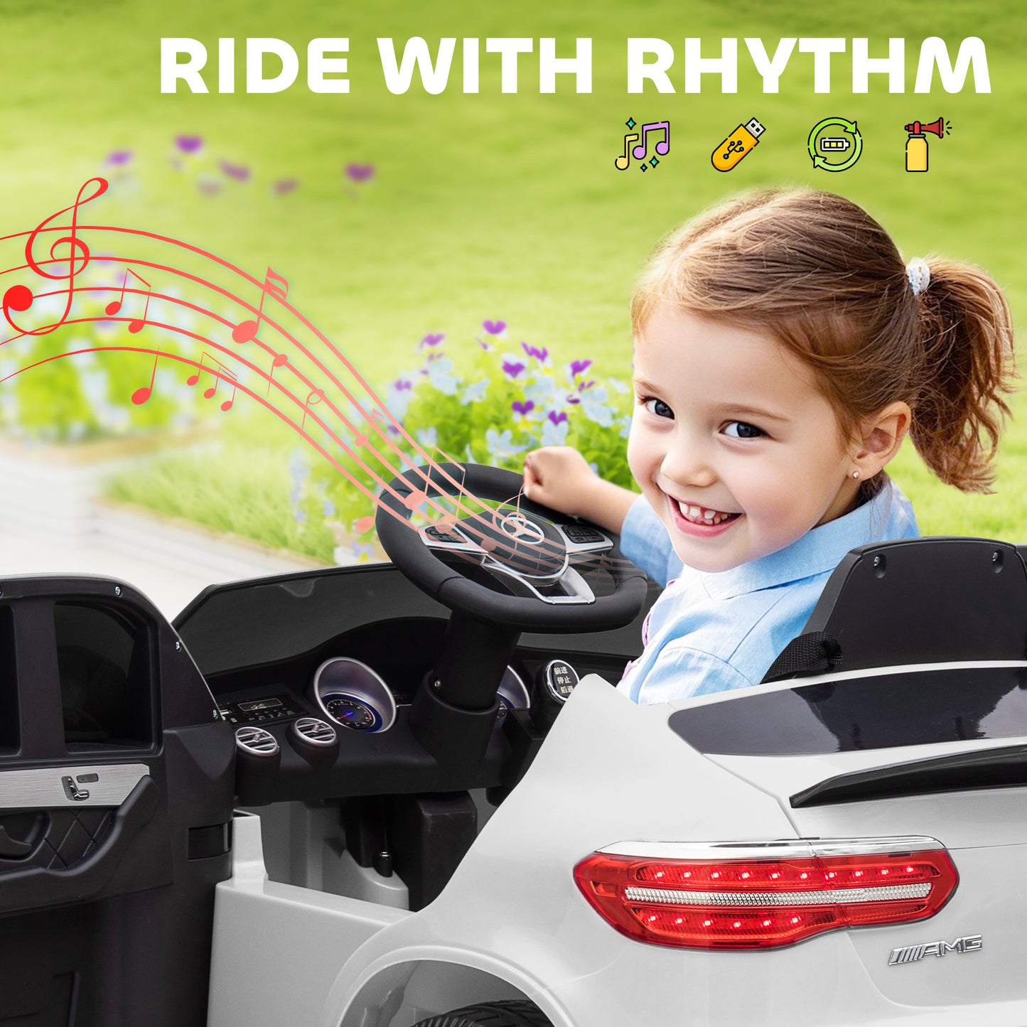 Aosom 12V/7AH Kids Ride on Car, Mercedes Benz AMG GLC63S Coupe, Electric Car with Remote Control, Handle, 2 Speed, with Music, Electric Light, Easy to Move, Red