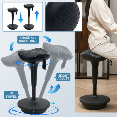 Vinsetto Backless Wobble Stool Chair, Standing Desk Chair, Adjustable Learning Stool for Office Desks, with Rocking Motion, Black