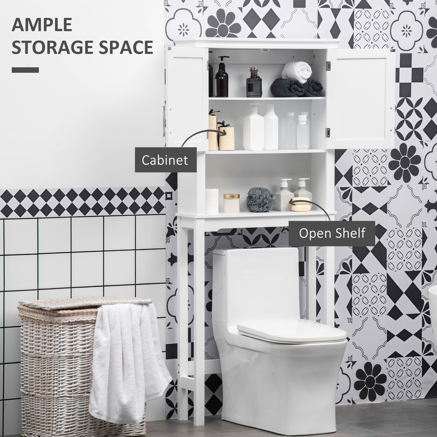kleankin Over the Toilet Storage, Bathroom Cabinets Over Toilet, Cabinet Above Toilet with Doors and Shelves