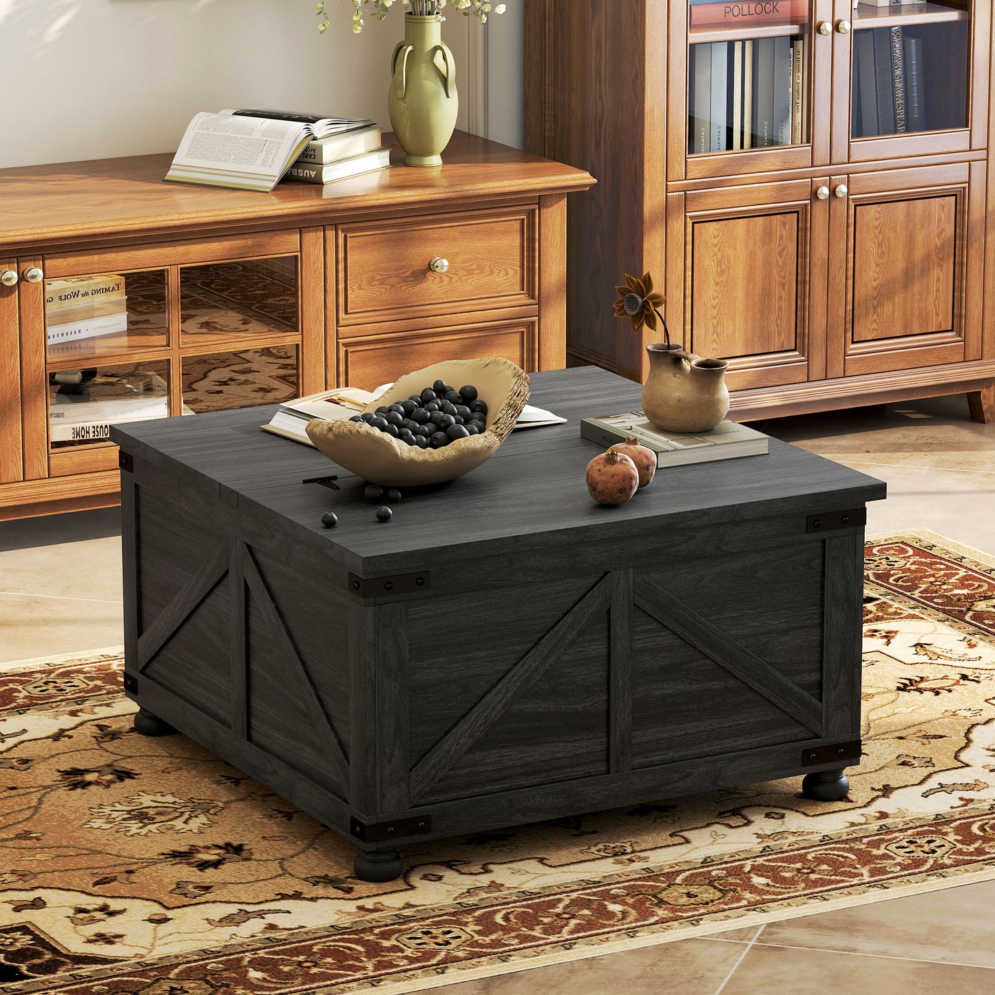 HOMCOM Coffee Table with Lift Top, 32" Farmhouse Center Table with Hidden Compartment for Living Room, Antique White