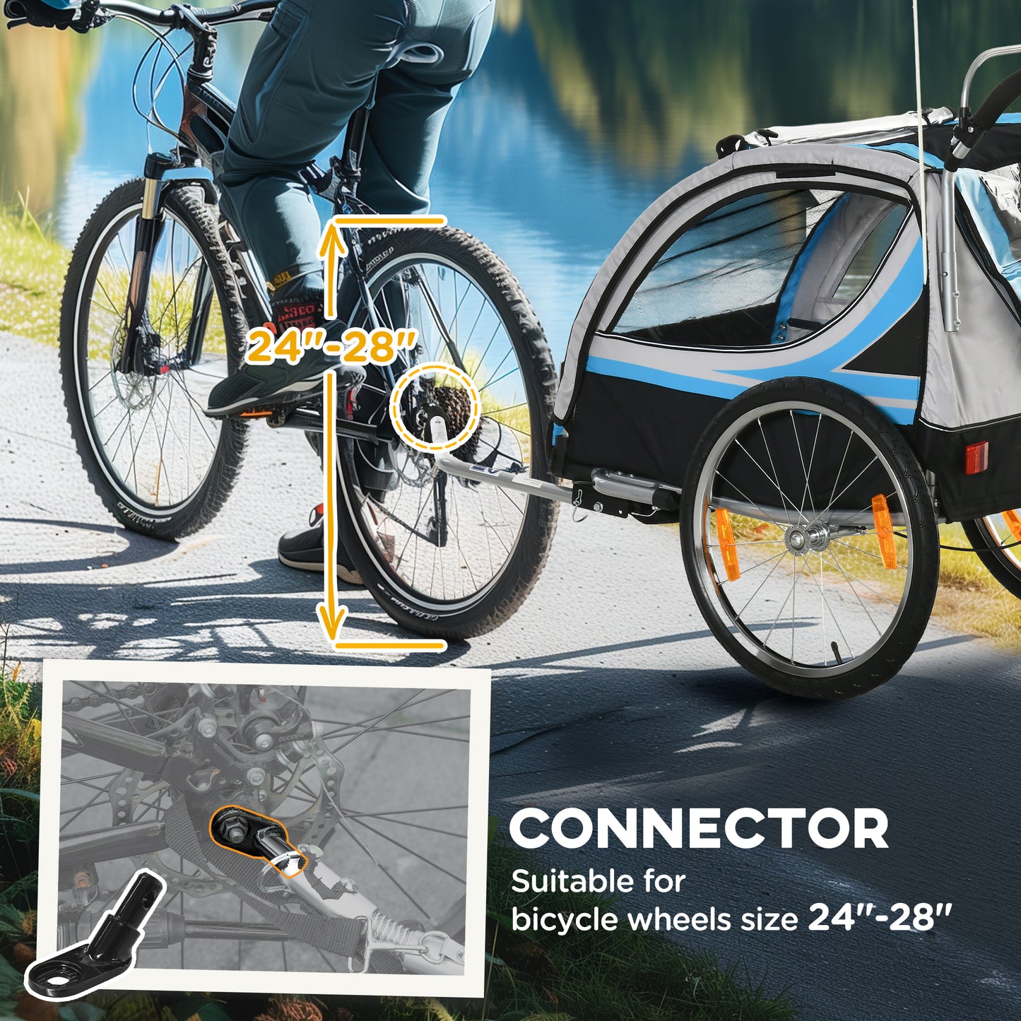 Aosom 2 Seat Bike Trailer for Kids 2-in-1 Double Baby Jogging Stroller with Handbrake, Rubber Wheels, 5 Point Harness, Waterproof Cover, Storage Bag, Reflectors, Yellow