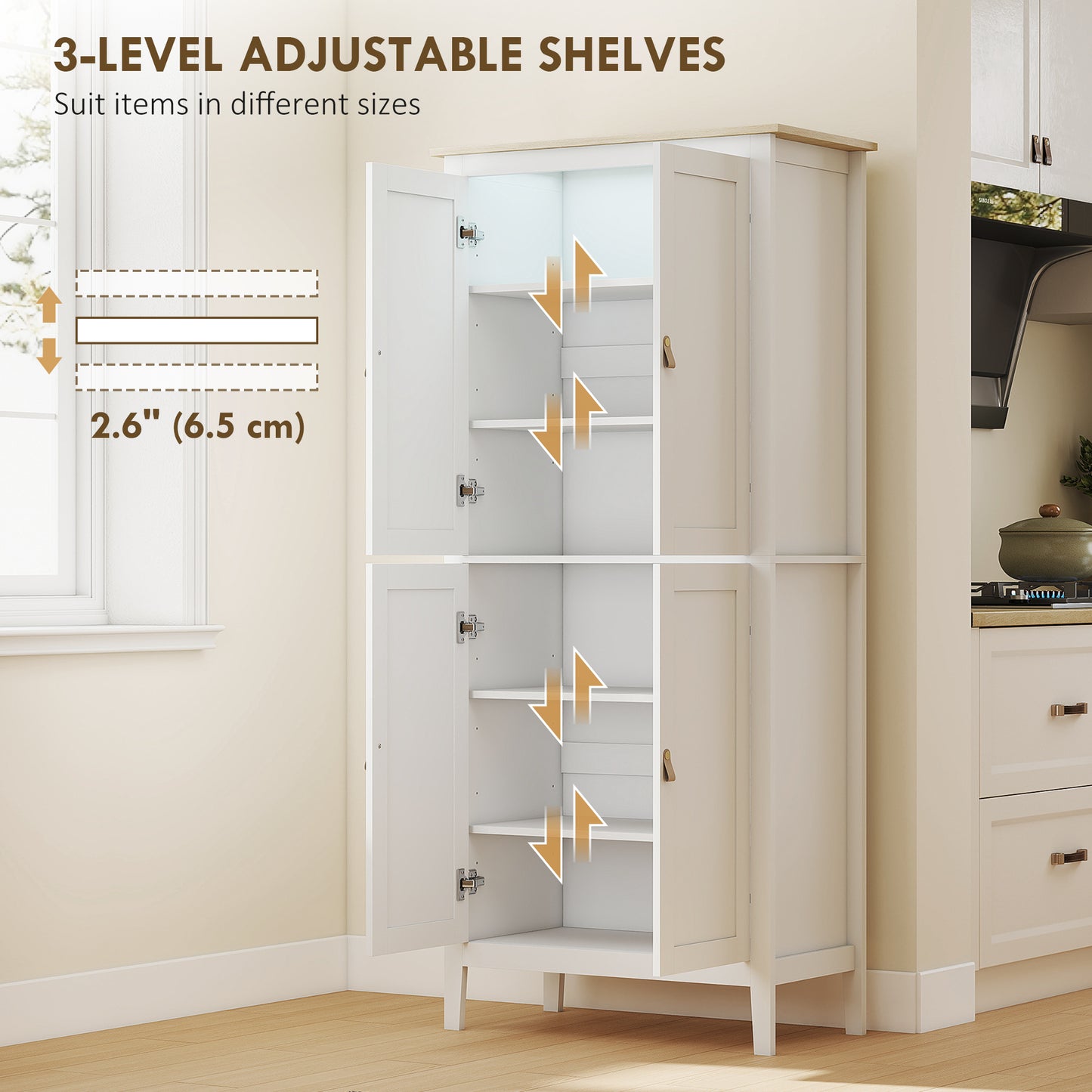 HOMCOM 69.5" Tall Kitchen Pantry Storage Cabinet with Motion Sensor LED Light, Modern Kitchen Pantry Cabinet, Green