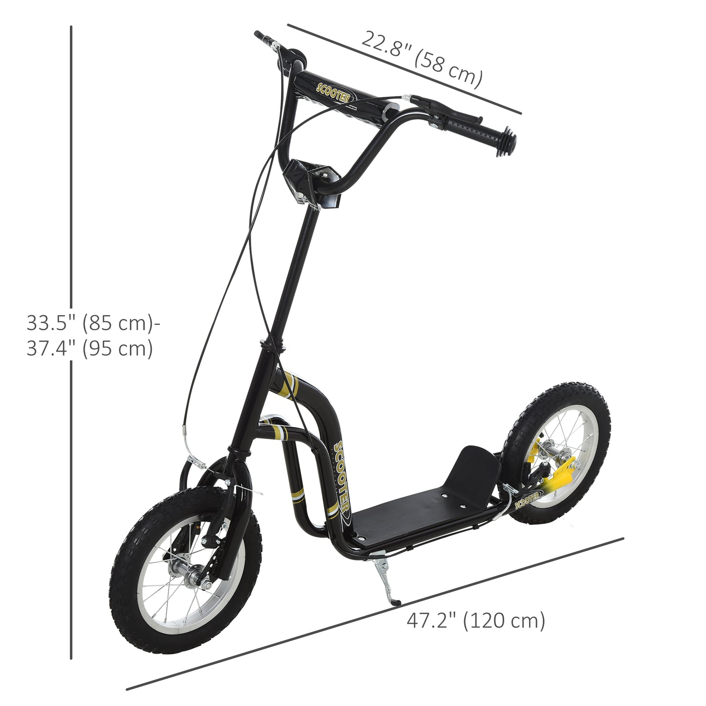 Aosom Dual Brakes Kick Scooter 12-Inch Inflatable Front Wheel Ride On Toy for Age 5+, Black