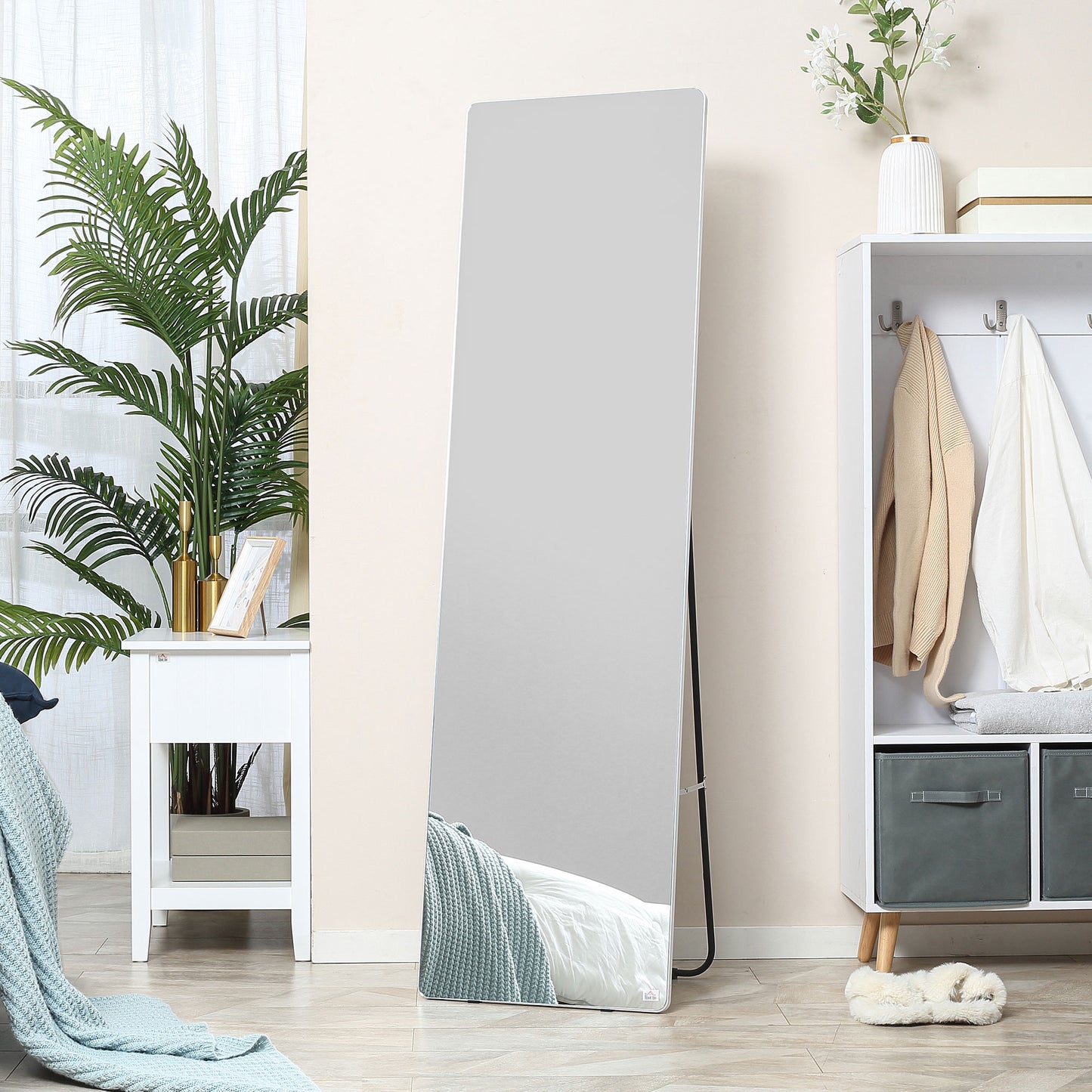 HOMCOM 63"x18" Full Length Mirror, Floor Standing, Wall-Mounted or Leaning Against Wall Tall Mirror w/Support Frame, Rectangular Full Body Mirror for Bedroom, Living Room, Silver