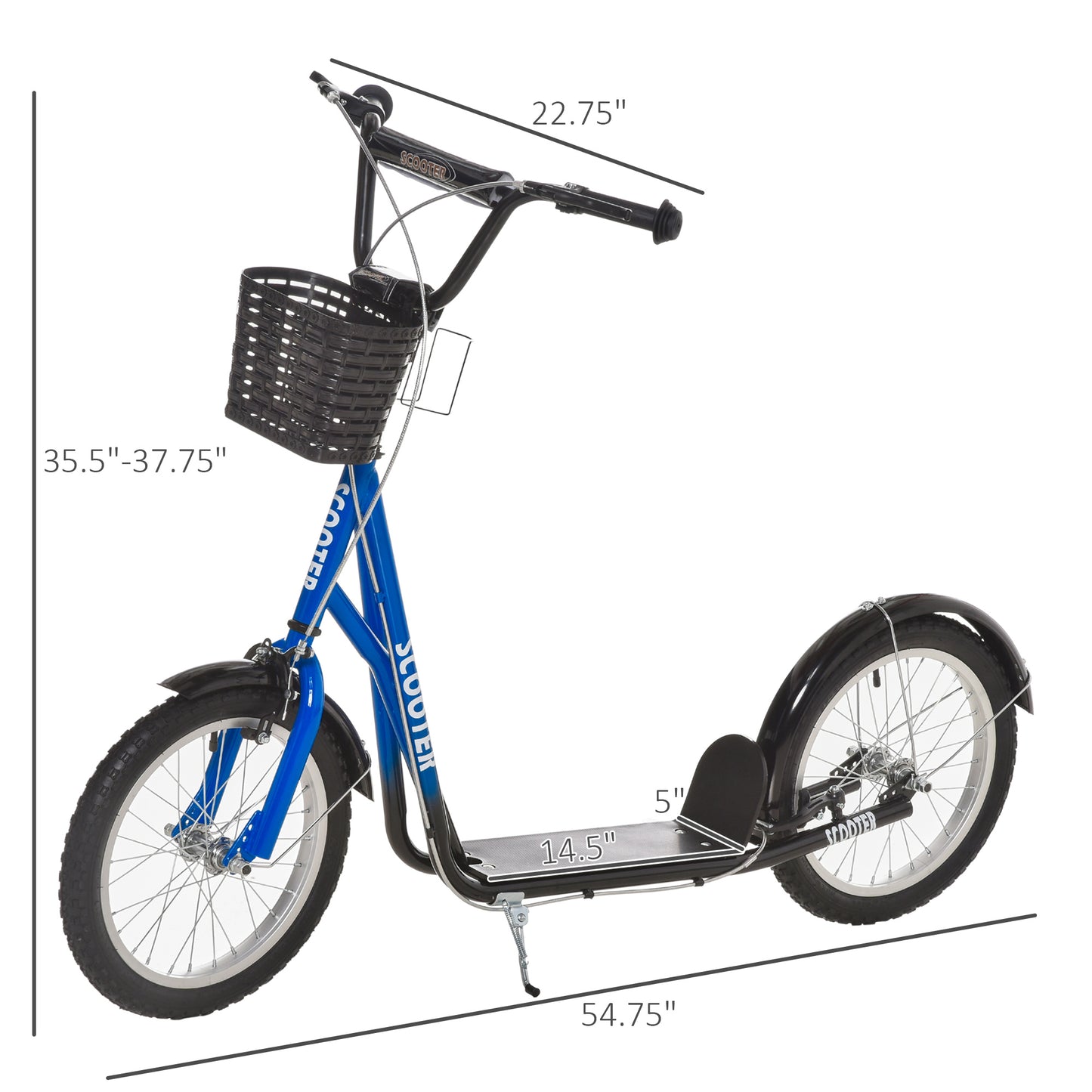 Aosom Kick Scooter with Adjustable Handlebar, Kids Scooter with 2 Brakes Basket Cupholder 16" Inflatable Rubber Tyres Pink