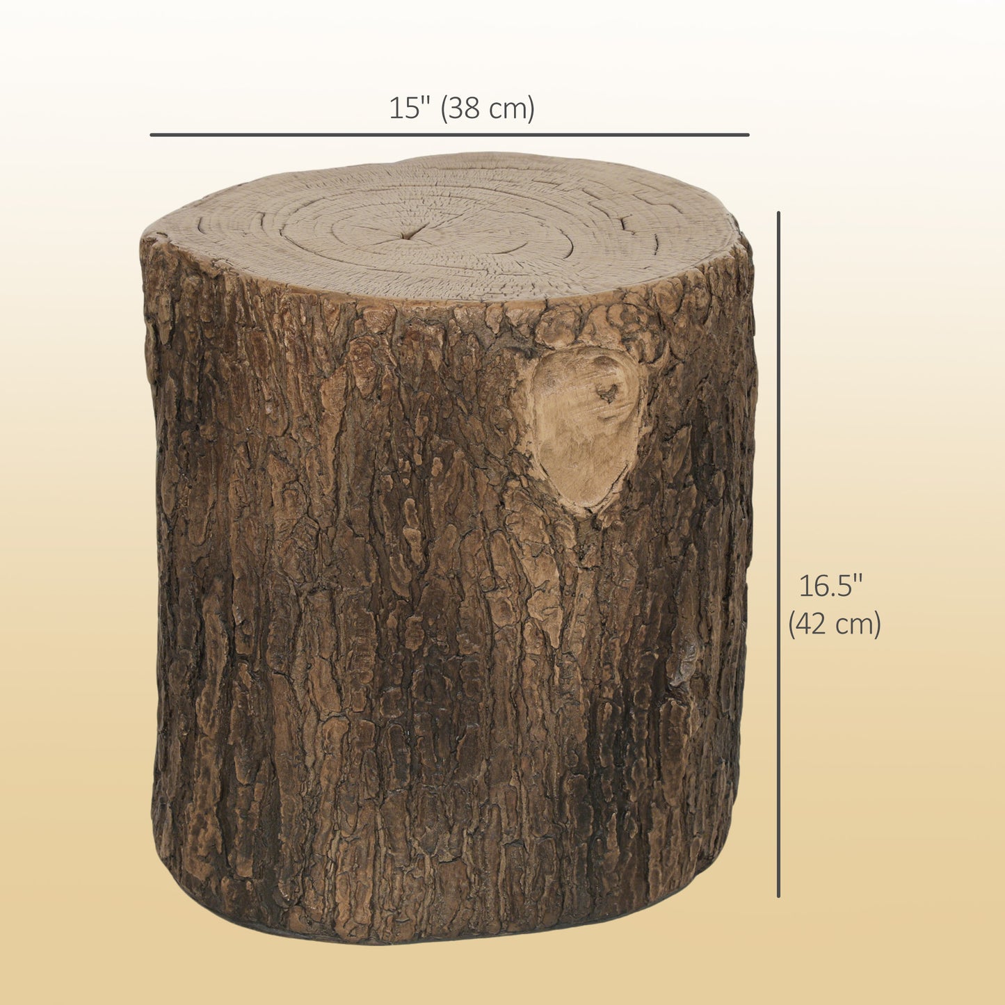 Outsunny Tree Stump Decorative Garden Stool, 15" Outdoor Stool Side Table Plant Stand Footstool for Indoor Outdoor, Brown