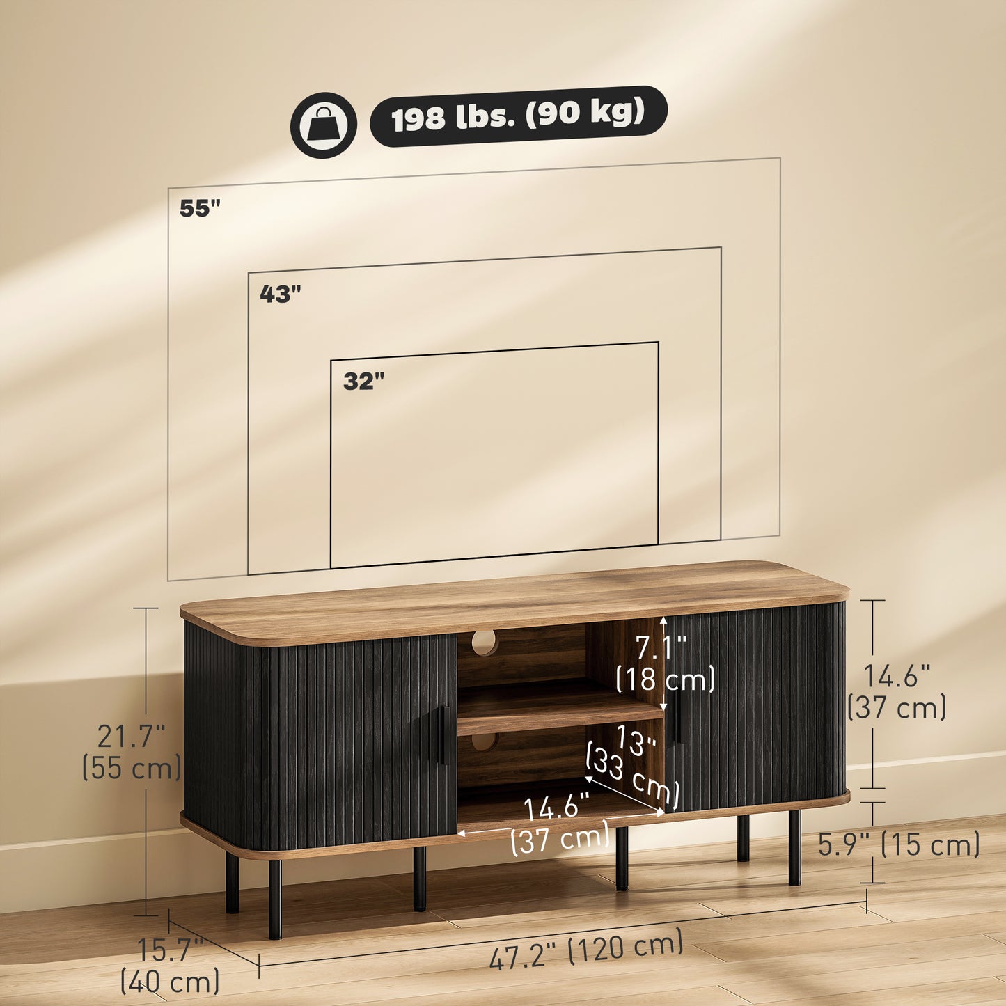 HOMCOM TV Stand Cabinet for TVs up to 55 Inches, TV Unit with Storage Shelves and Cabinets for Living Room, Oak Tone