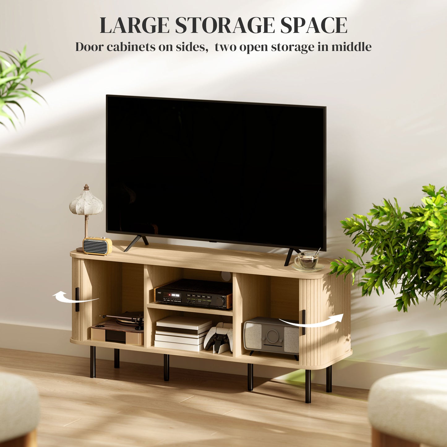 HOMCOM TV Stand Cabinet for TVs up to 55 Inches, TV Unit with Storage Shelves and Cabinets for Living Room, Oak Tone