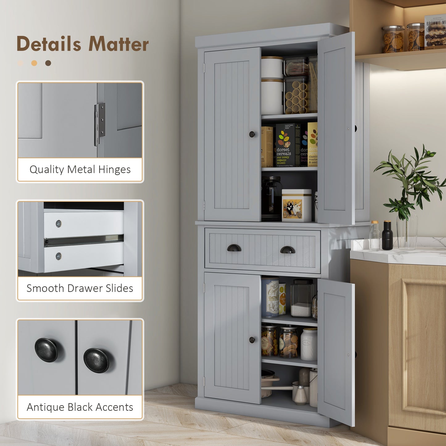 HOMCOM 72" Kitchen Pantry, Freestanding Storage Cabinet with Drawer, Doors, White