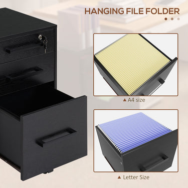 HOMCOM Lockable Vertical File Cabinet with Lock, 3 Drawer Filing Cabinet with Hanging Bars for Letter and A4 Size, Black