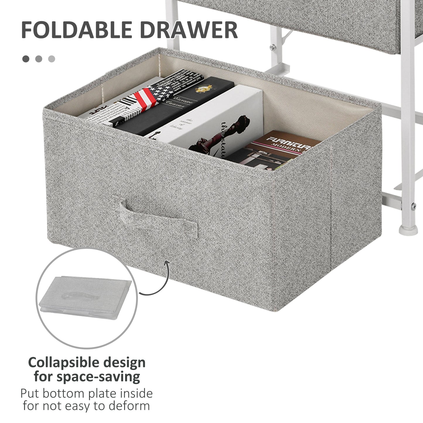 HOMCOM Linen Drawer Cabinet Organizer Storage Dresser Tower with 4 Removable Drawer Metal Frame Adjustable Feet for Living Room, Kitchen, Bathroom, Black