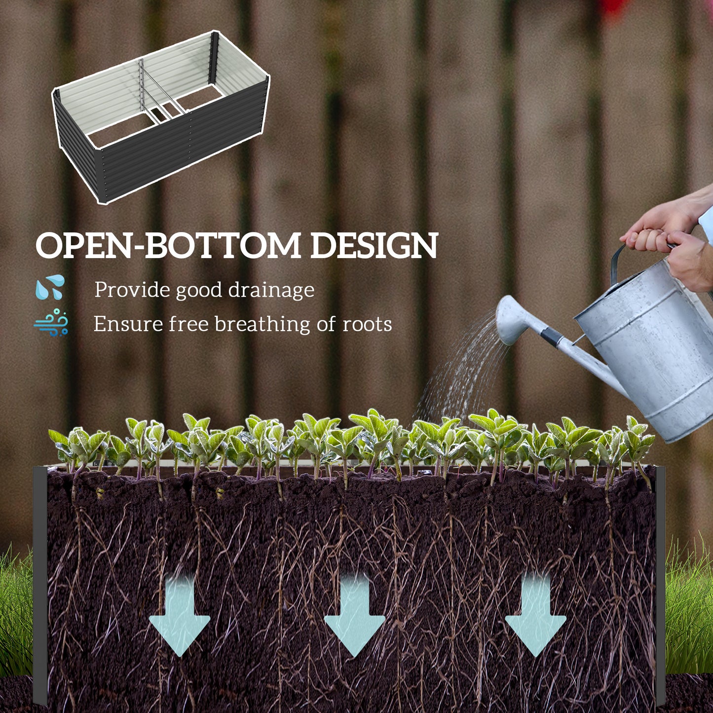Outsunny 5' x 3' x 2' Raised Garden Bed, Galvanized Planter Box for Growing Flowers, Herbs and Vegetables, Dark Grey