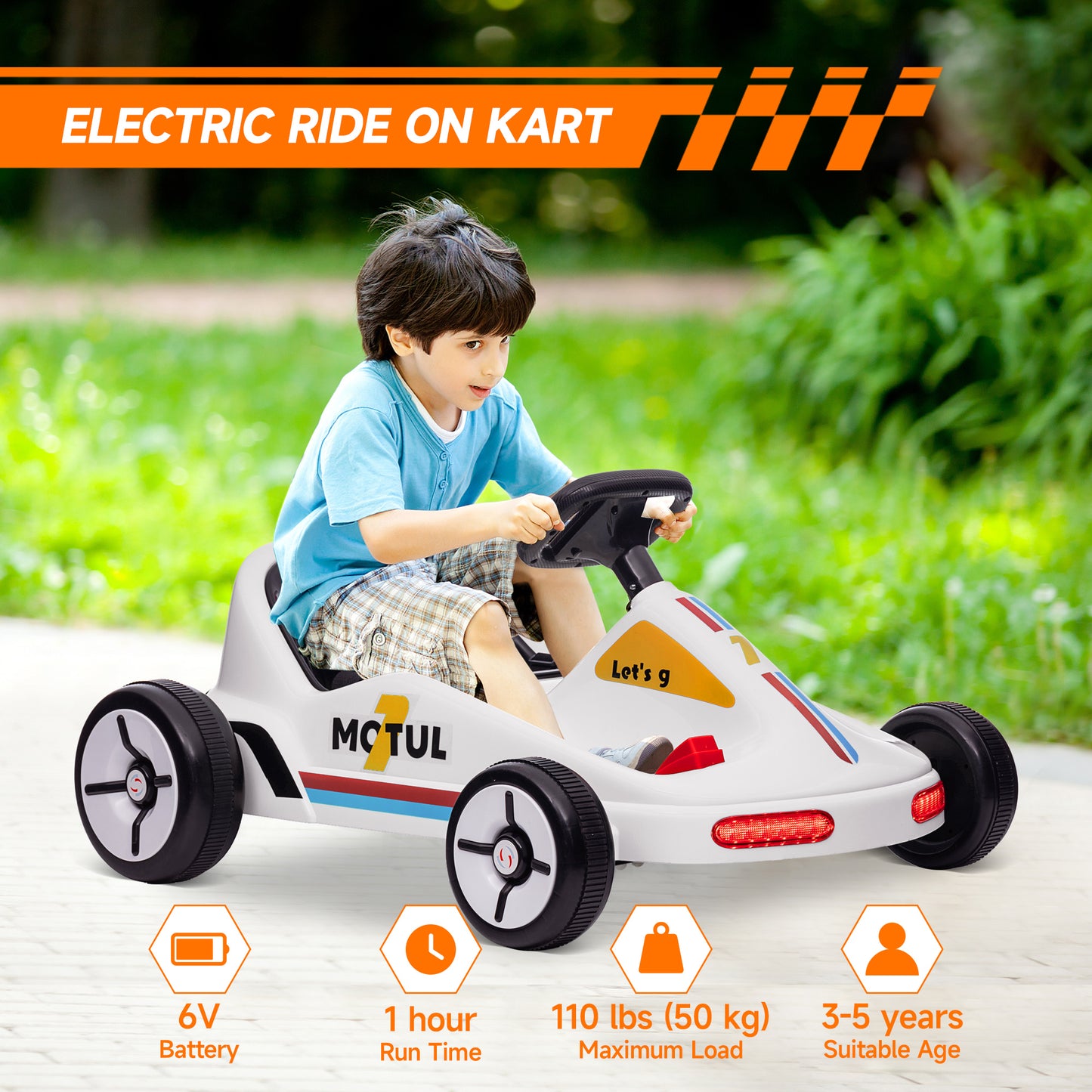 Qaba 6V Electric Go Kart for Aged 3-5 Kids with Music, Light, Horn, Blue