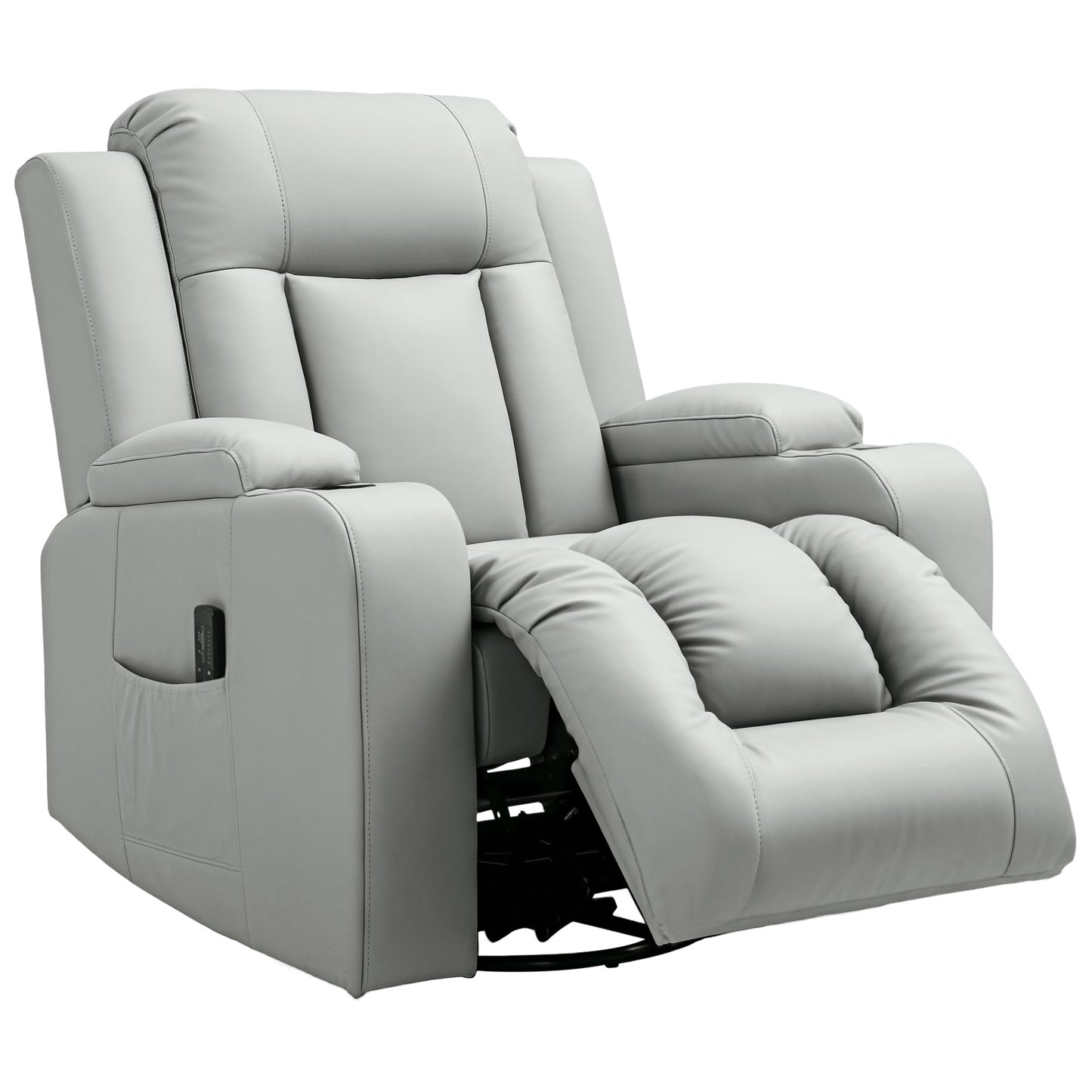 HOMCOM Swivel Massage Recliner Chair Rocker, Overstuffed Manual Reclining Sofa, PU Leather Rocking Chair with Side Pockets, Cup Holders, for Living Room, Nursery, Brown