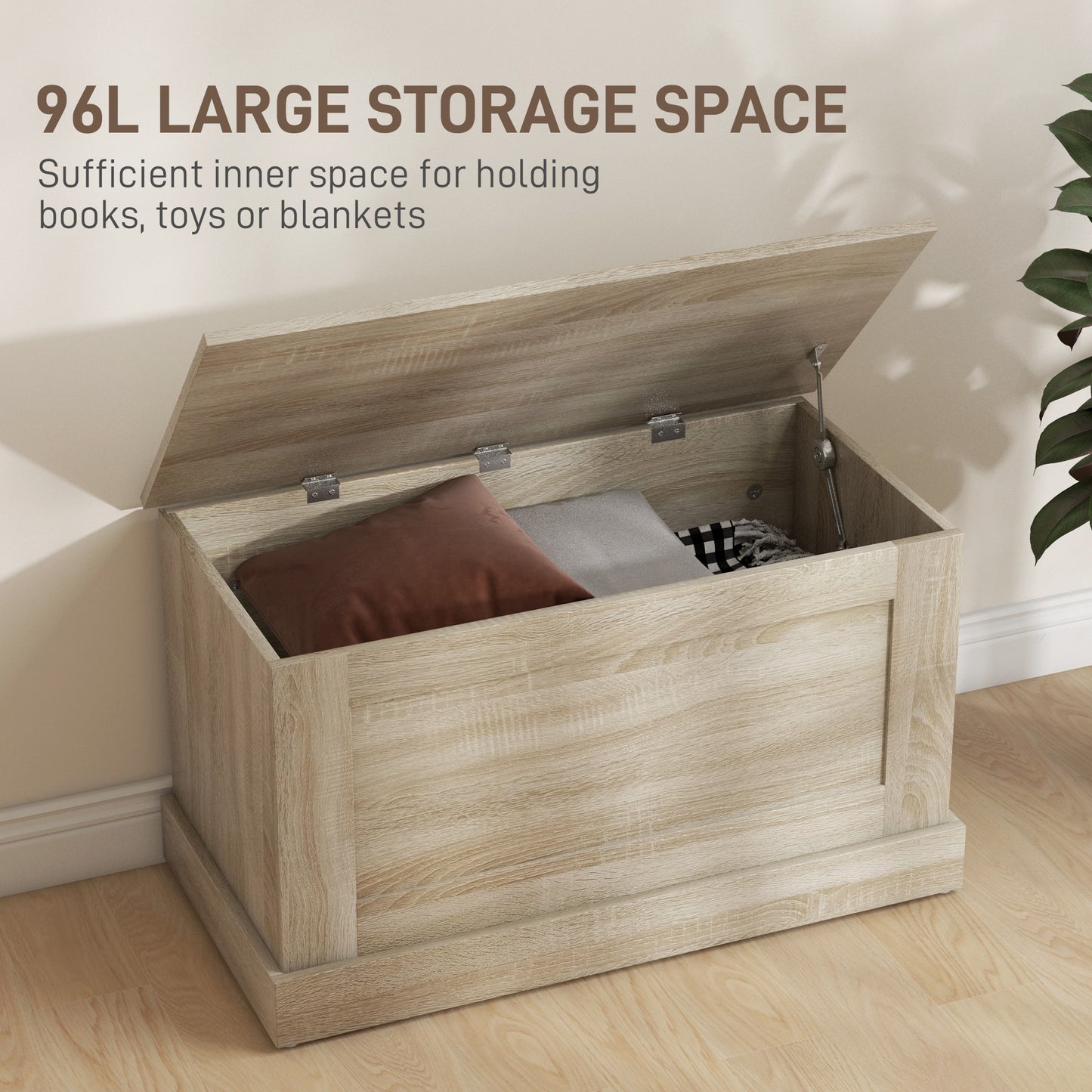 HOMCOM 31.5 Inches Storage Chest, Storage Trunk with Safety Hinge, Wooden Box for Living Room, White Wood Grain