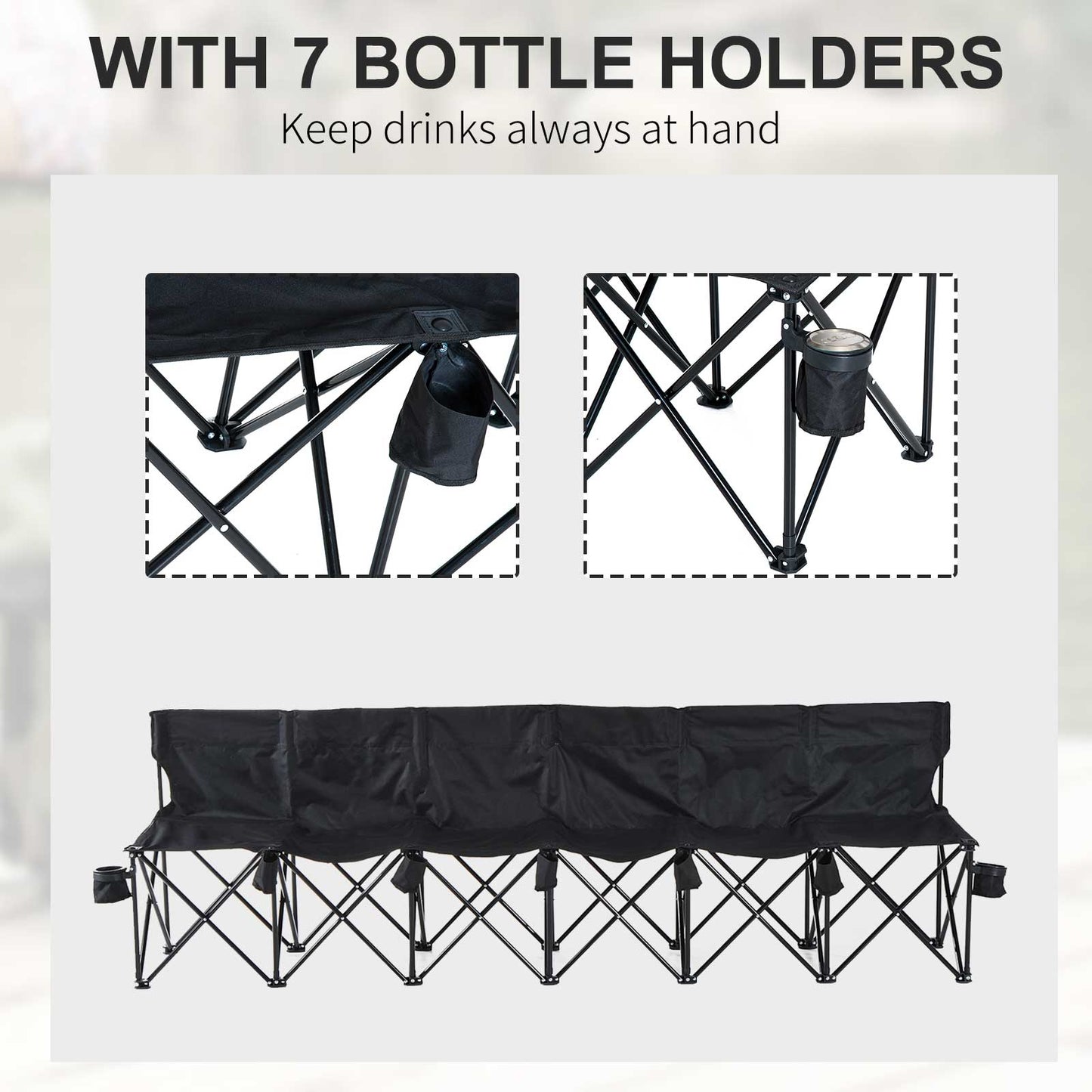 Outsunny 6 Seat Folding Camping Chair with Cup Holder and Carrying Case for Camping, Picnic, Sport Events, Black