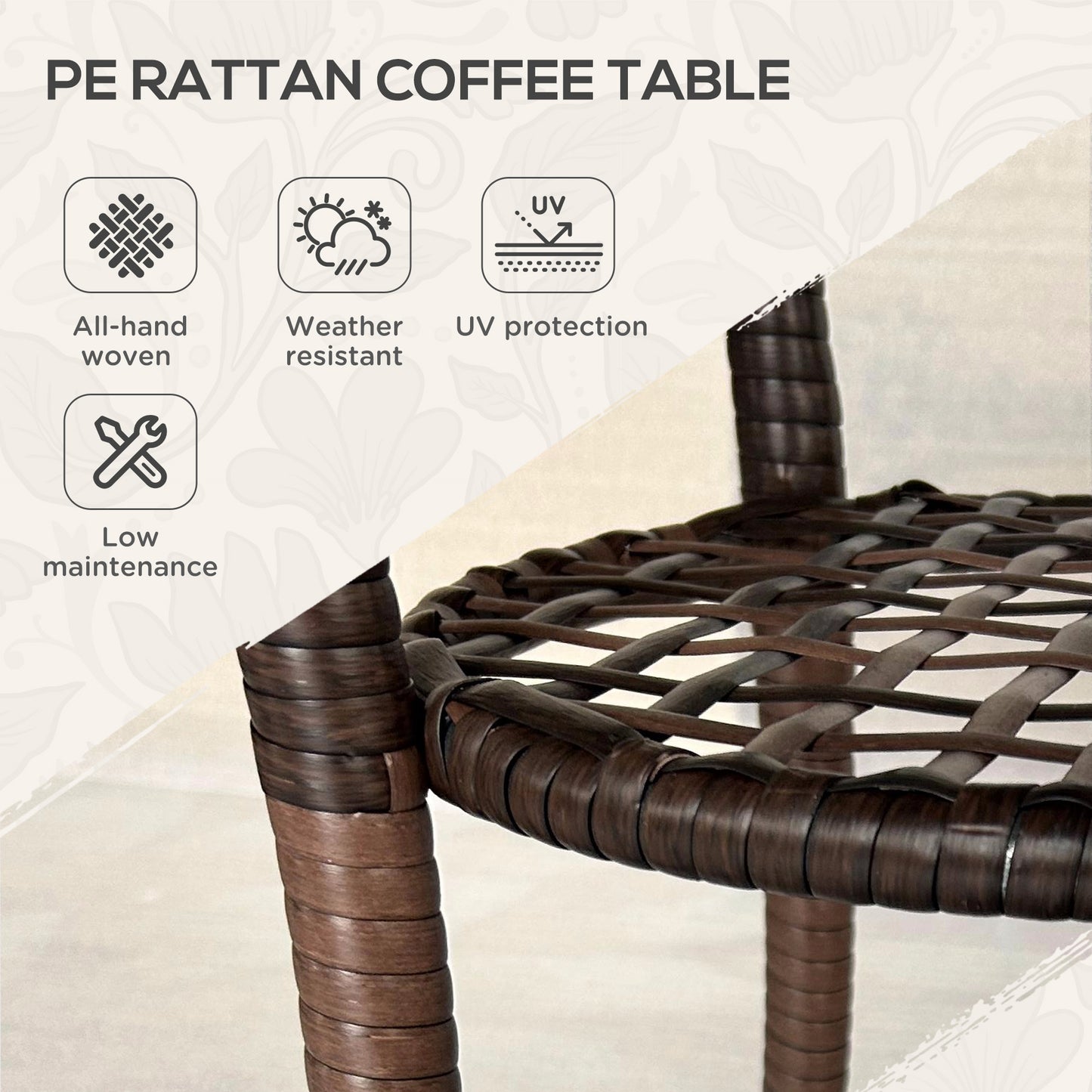 Outsunny Outdoor Rattan Dining Table, Patio Wicker Round Coffee Table with 2-Tier Storage Shelf, Brown