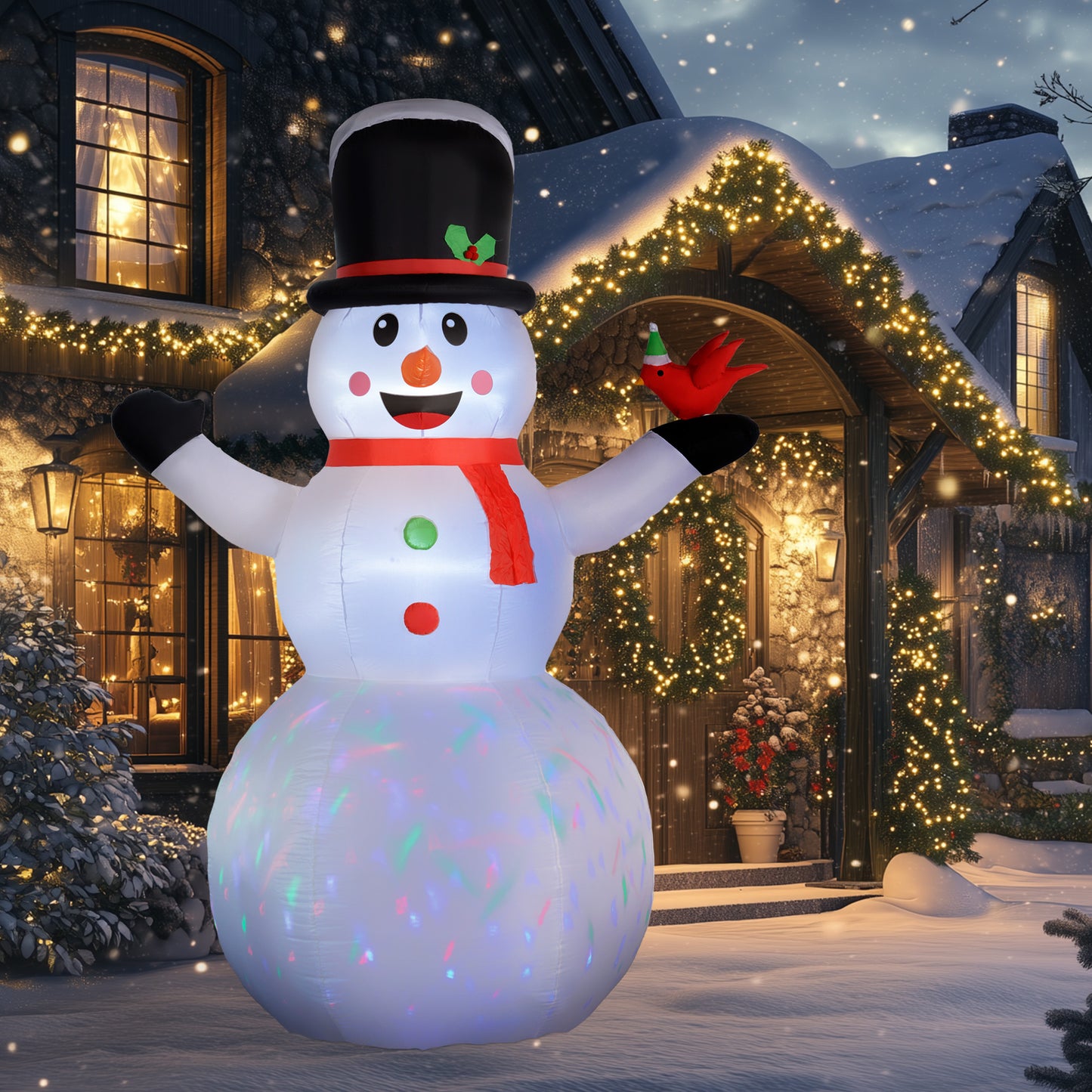 Outsunny 10FT Christmas Inflatable Archway, Outdoor Xmas Blow Up Santa Claus and Snowman Arch with Built-in LED Lights for Yard