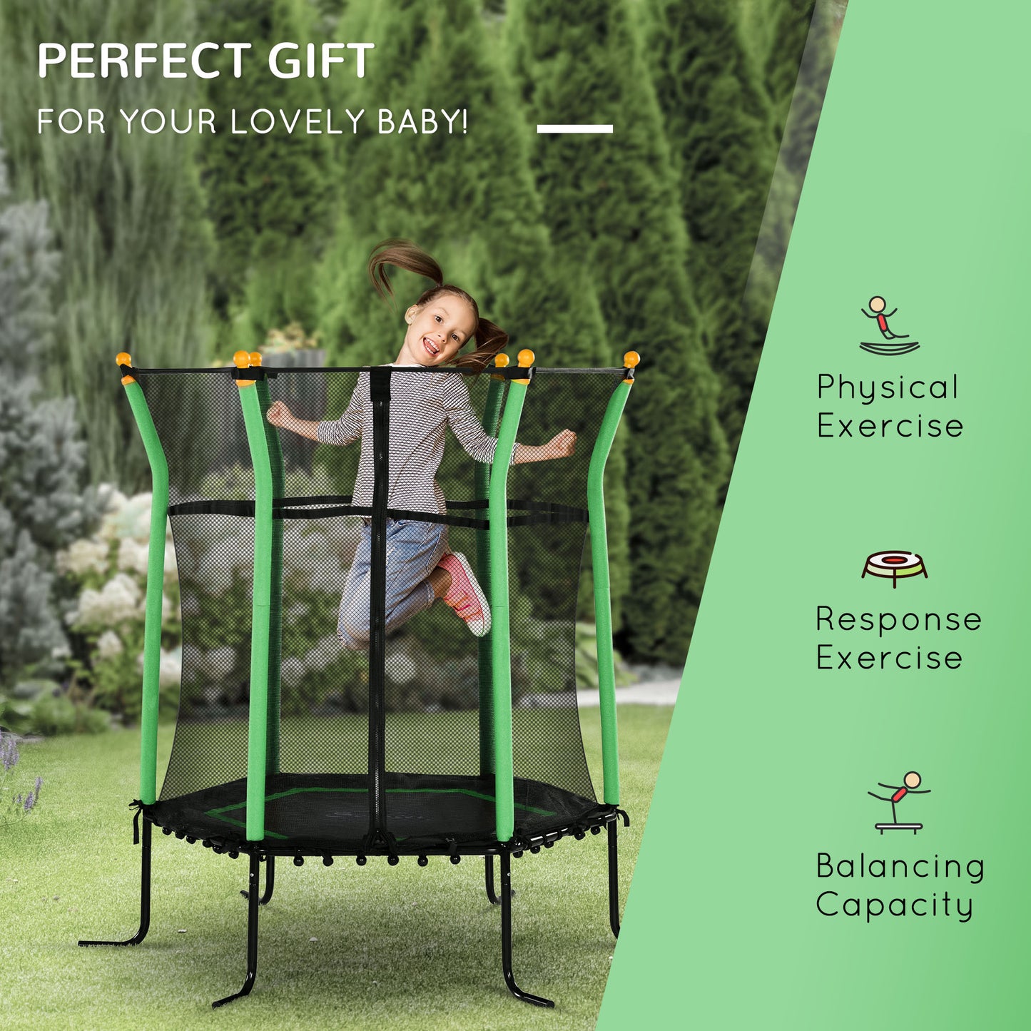 Soozier 64" Kids Trampoline Indoor/Outdoo with Enclosure Net Elastic Thick Padded Pole Gift for Ages 3-10 Years Old Red