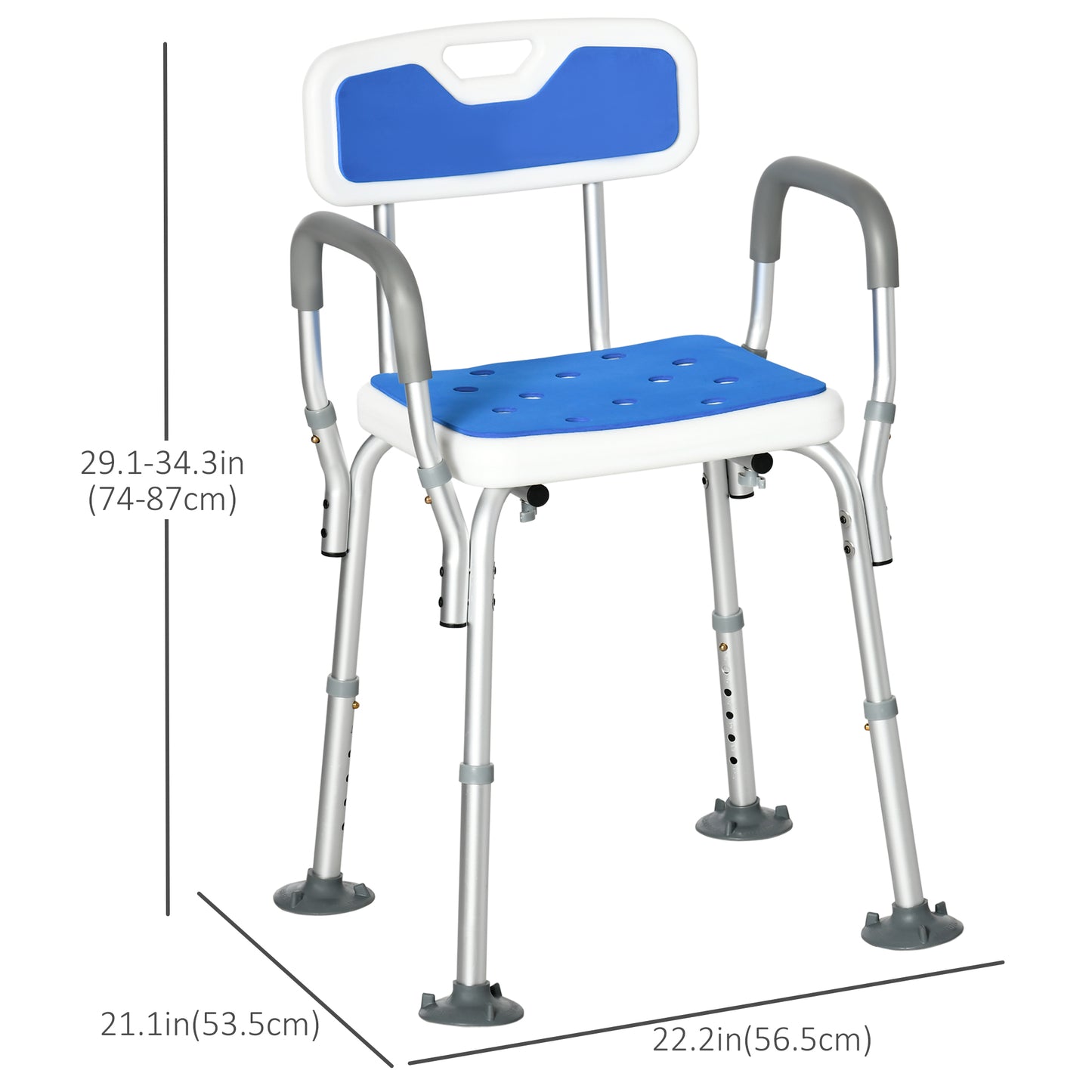 HOMCOM Bath Chair with Back, Adjustable Height Non-slip Shower Stool Bench Tool-Free Assembly Bathroom Aids, White