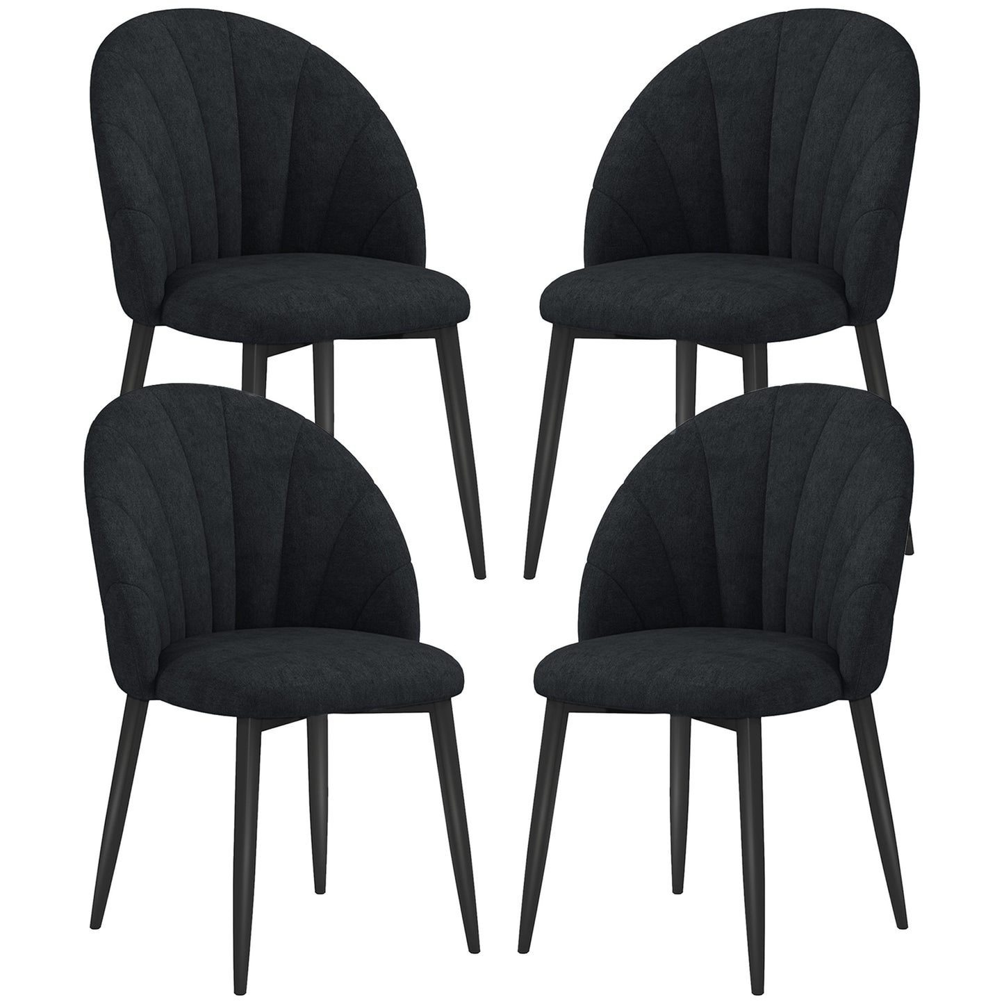 HOMCOM Modern Dining Chairs Set of 4, Upholstered Dining Room Chairs with Metal Legs, Shell Backrest, Padded Seat, Black