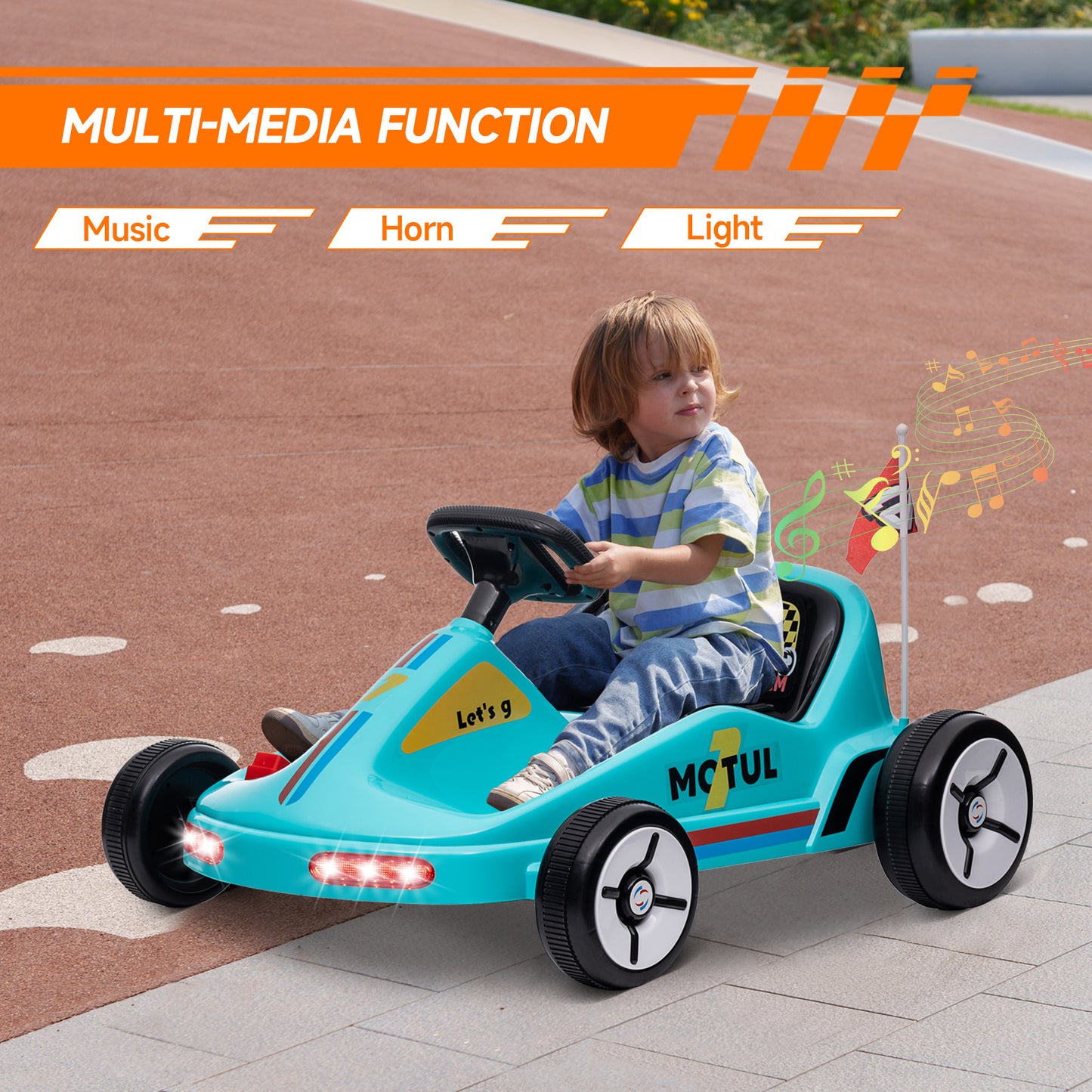 Qaba 6V Electric Go Kart for Aged 3-5 Kids with Music, Light, Horn, Blue