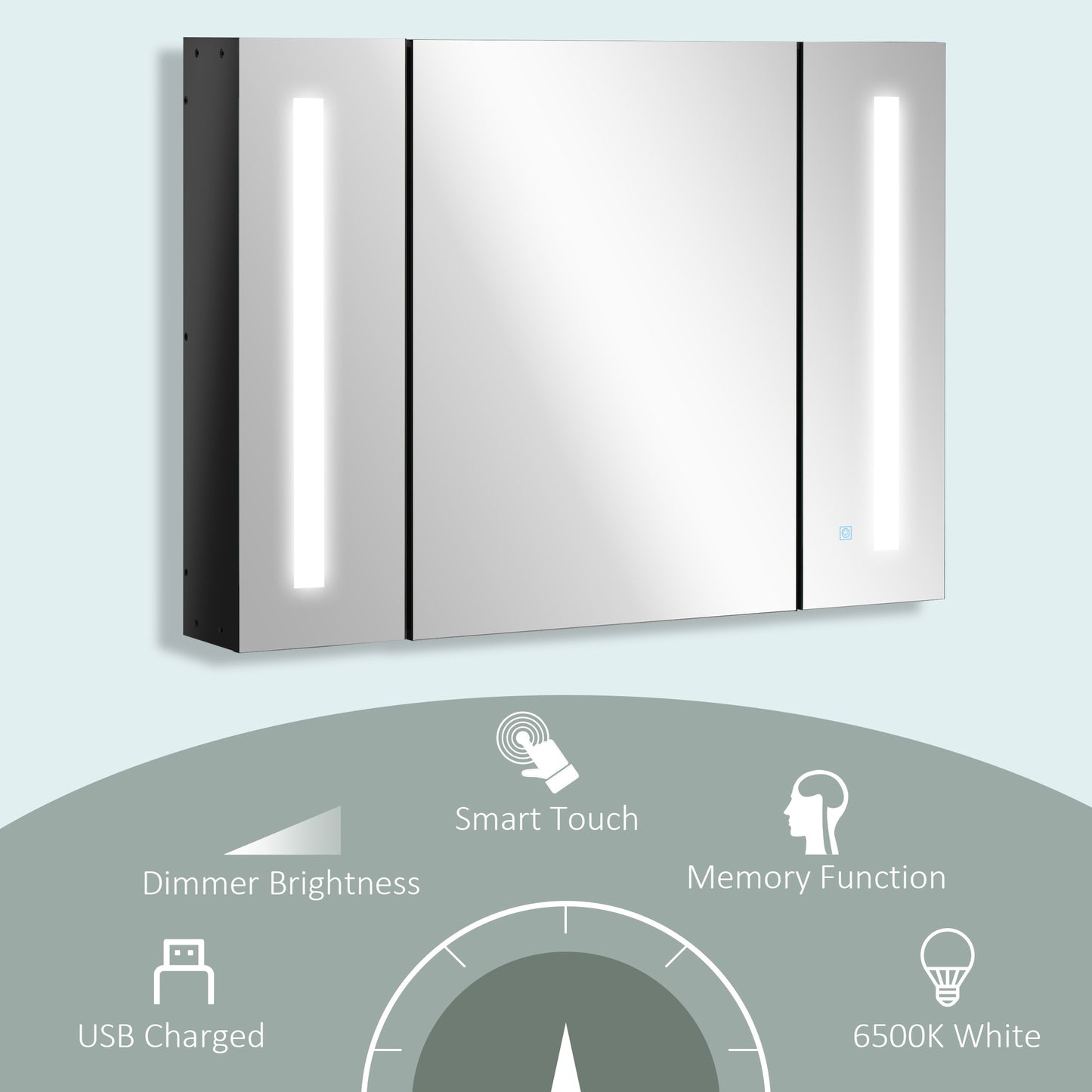 kleankin Medicine Cabinet with Mirror, Wall Mounted Bathroom Mirror Cabinet with Adjustable Shelf, USB Charge, High Gloss Black