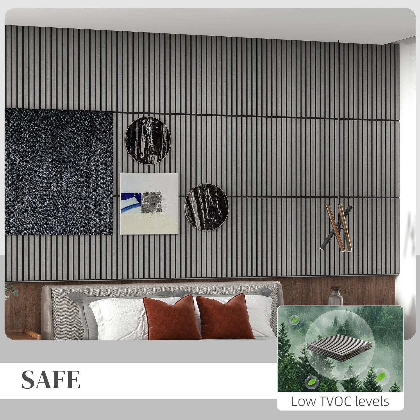 HOMCOM 24"x24" Wood Panels for Wall, 4 Pack Acoustic Panels, Sound Absorbing Slat Wall For Interior Wall Decor, Home, Grey