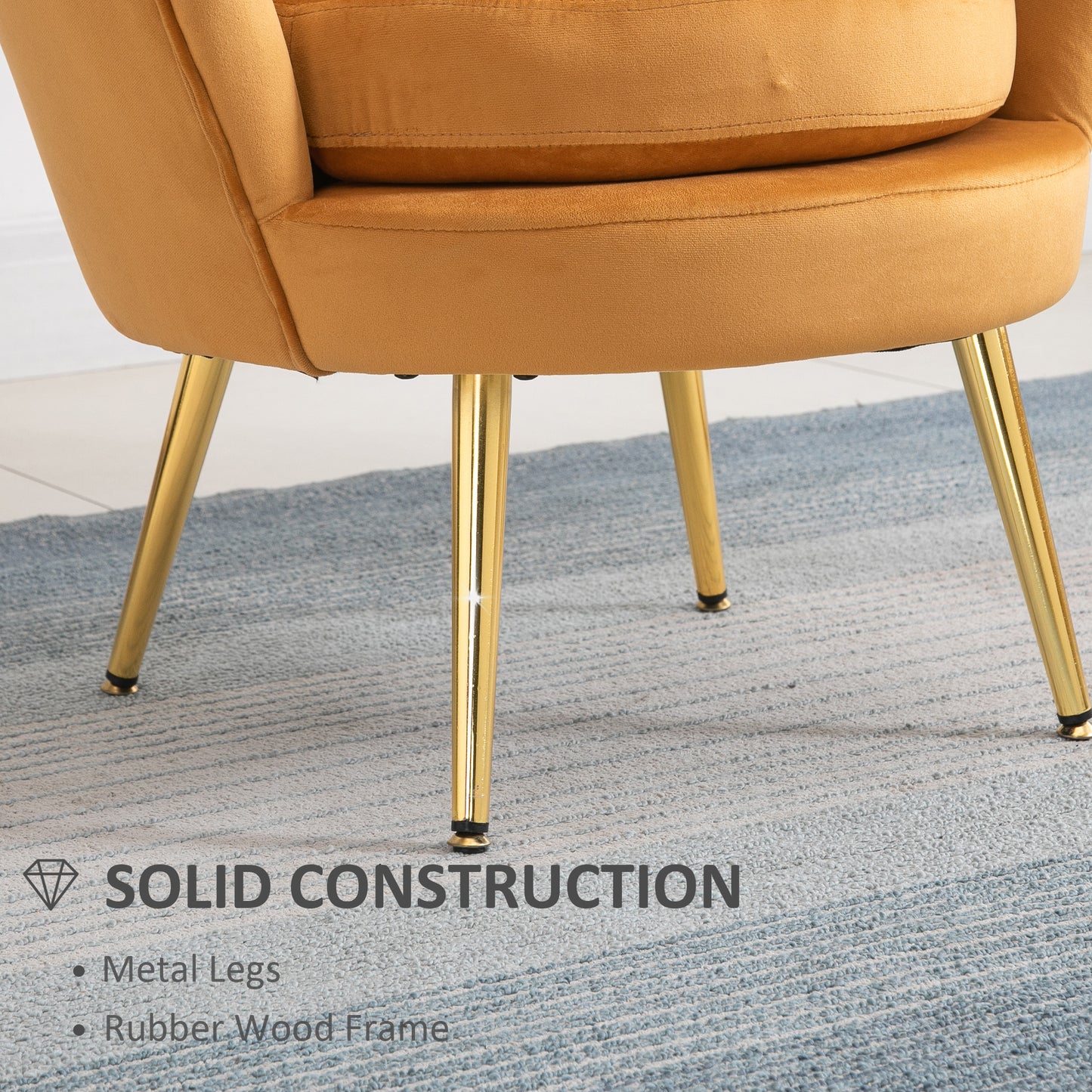 HOMCOM Modern Accent Chair, Velvet-Touch Fabric Leisure Club Chair with Gold Metal Legs for Bedroom, Blue