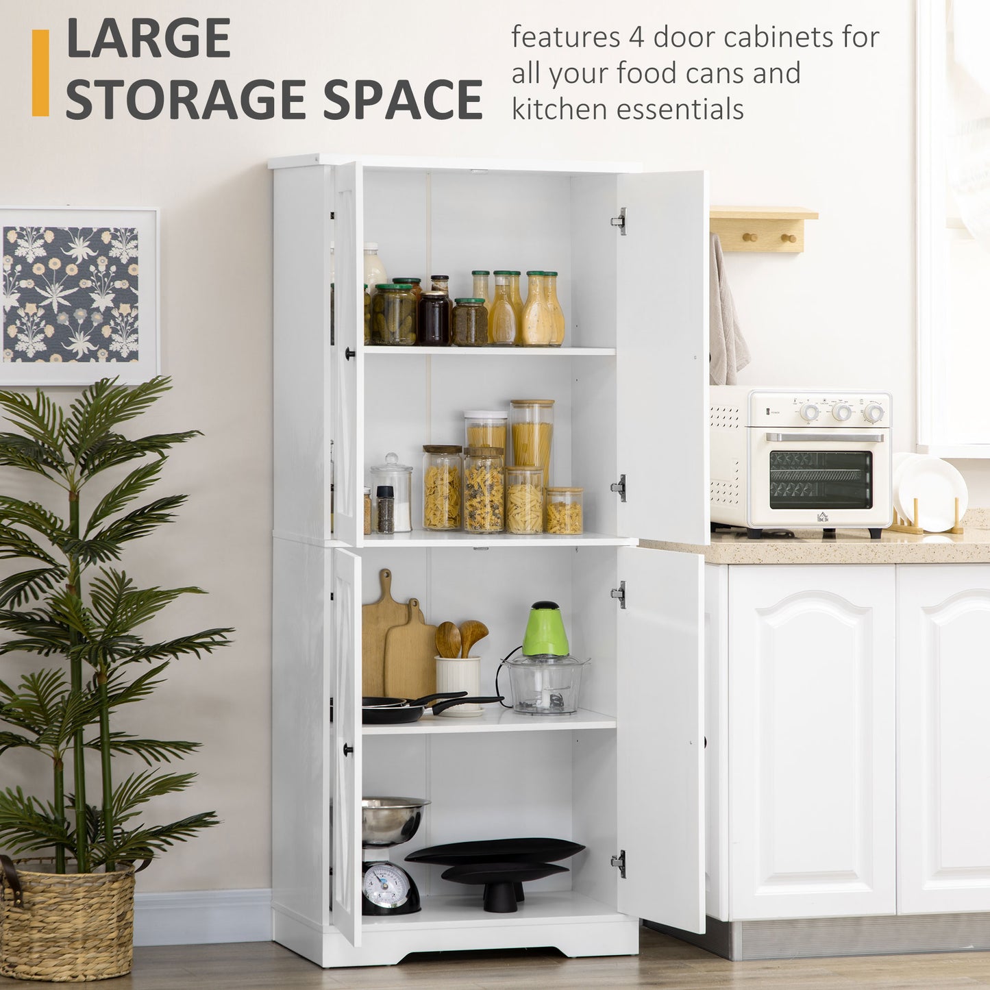 HOMCOM Freestanding Storage Cabinet, Kitchen Pantry Cabinet with Doors and Shelves Kitchen Storage Cabinets for Dining Room