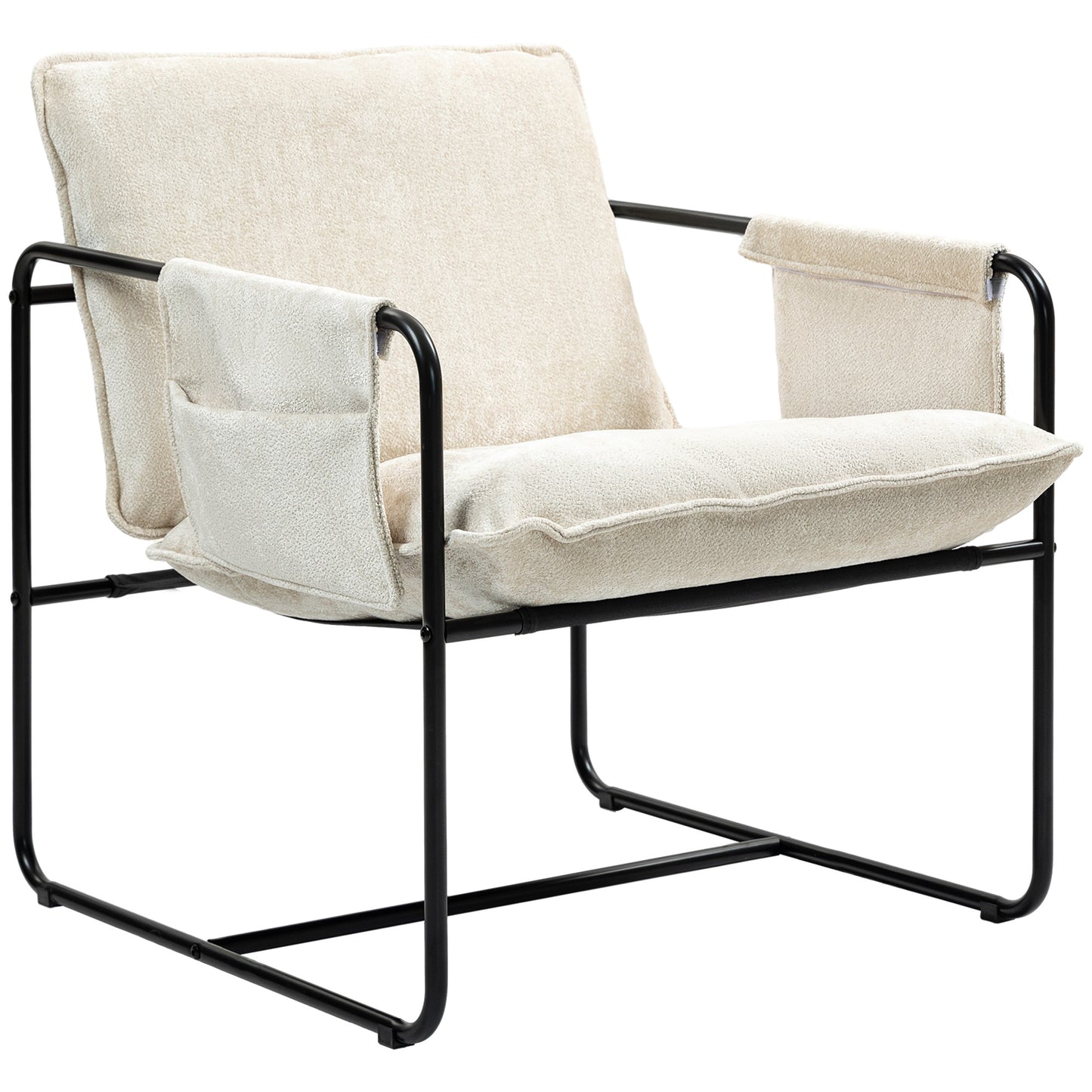 HOMCOM Modern Accent Chair, Upholstered Armchair with Side Pockets and Steel Frame, Comfy Reading Chair for Bedroom, Grey
