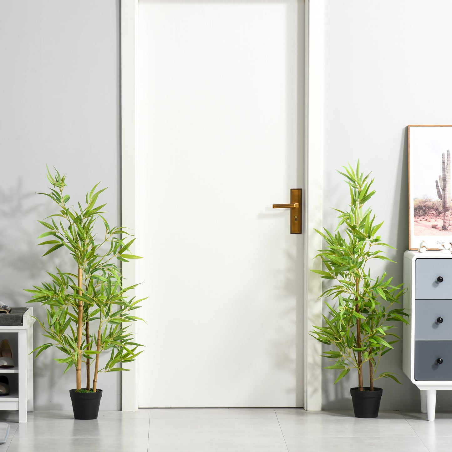 Outsunny Artificial Bamboo Tree, 4ft Fake Tree with Realistic Leaf and Natural Trunk, Decorative Plant in Nursery