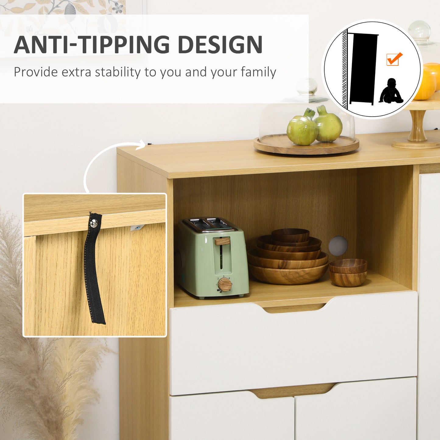 HOMCOM Modern Microwave Stand, Microwave Cabinet with Drawer, Storage Cupboards and Cable Hole for Kitchen, Dining Room, White