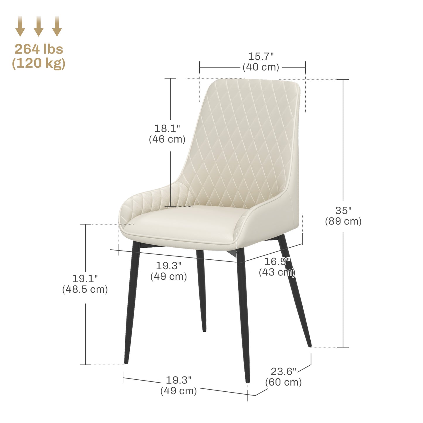 HOMCOM Upholstered Kitchen Chairs, Modern Dining Chairs Set of 2 with Diamond Tufting and Steel Legs for Dining Room, Black