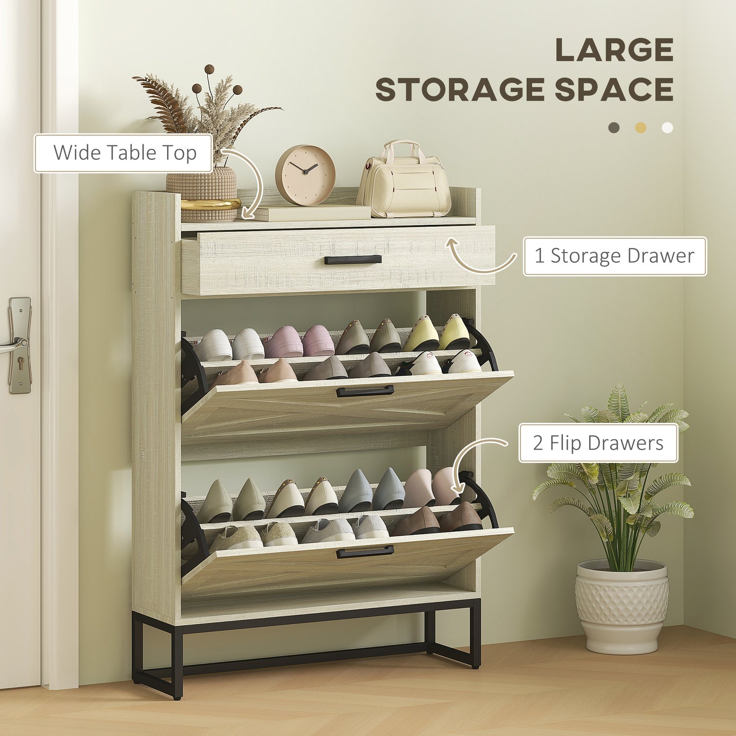 HOMCOM Slim Shoe Storage with 2 Flip Drawers and Adjustable Shelves Shoe Cabinet Organizer for 12 Pair, Distressed White