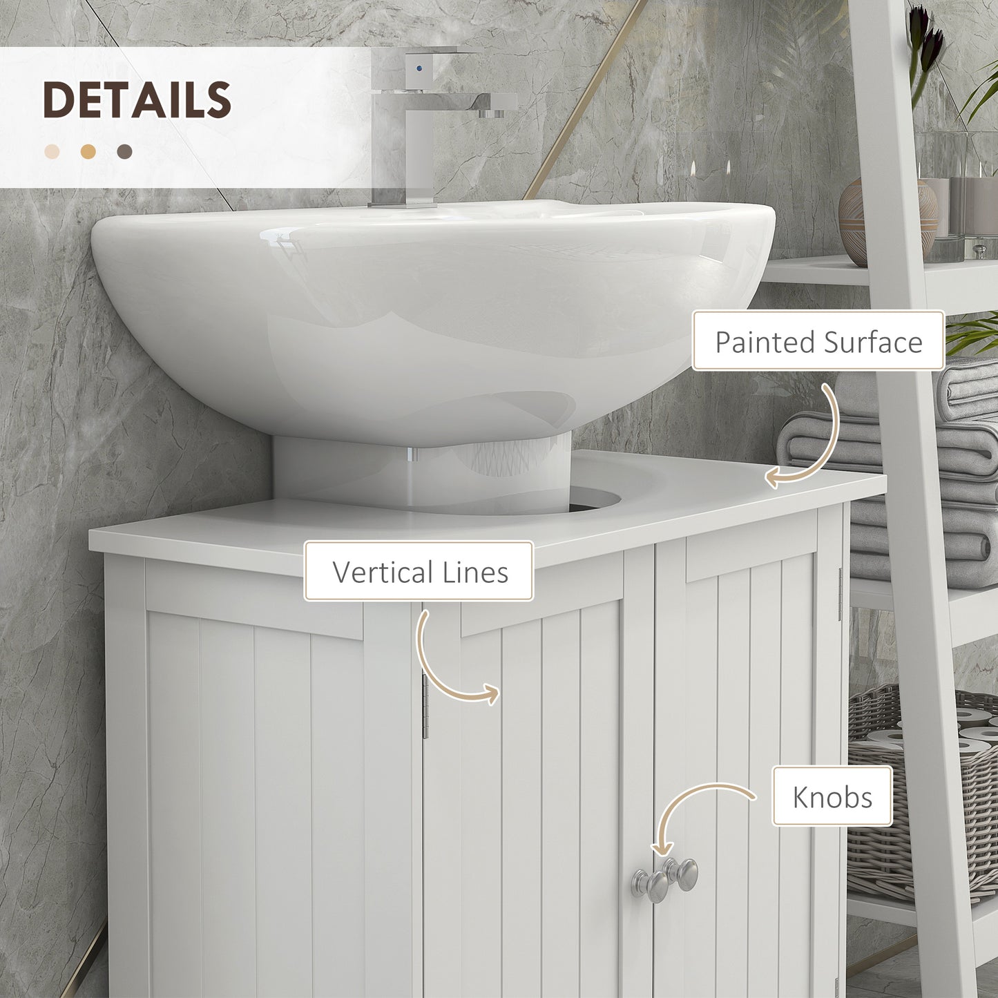 HOMCOM Under Sink Bathroom Cabinet with 2 Doors and Shelf, Pedestal Sink Bathroom Vanity Furniture, White