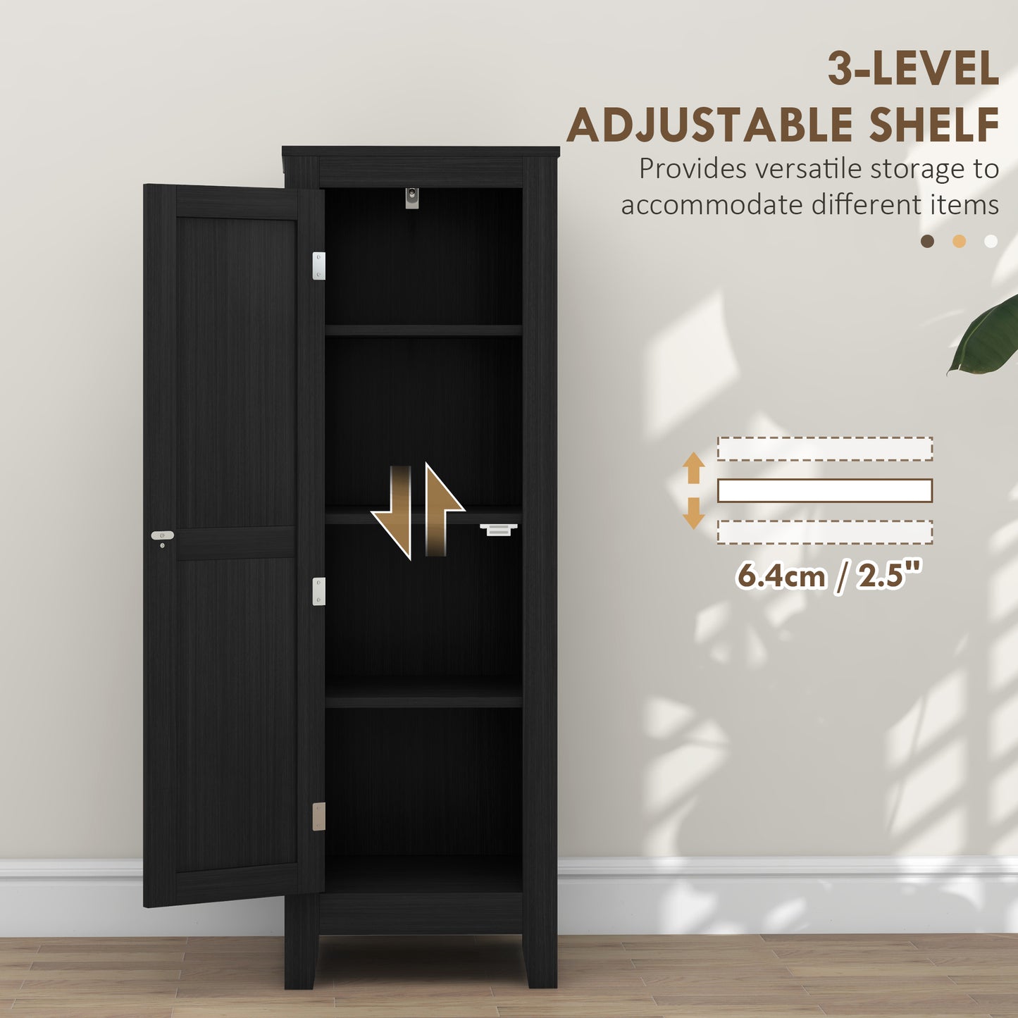 HOMCOM Kitchen Pantry Storage Cabinet with Adjustable Shelves, Small Storage Cabinet with Door and Shelves, Black