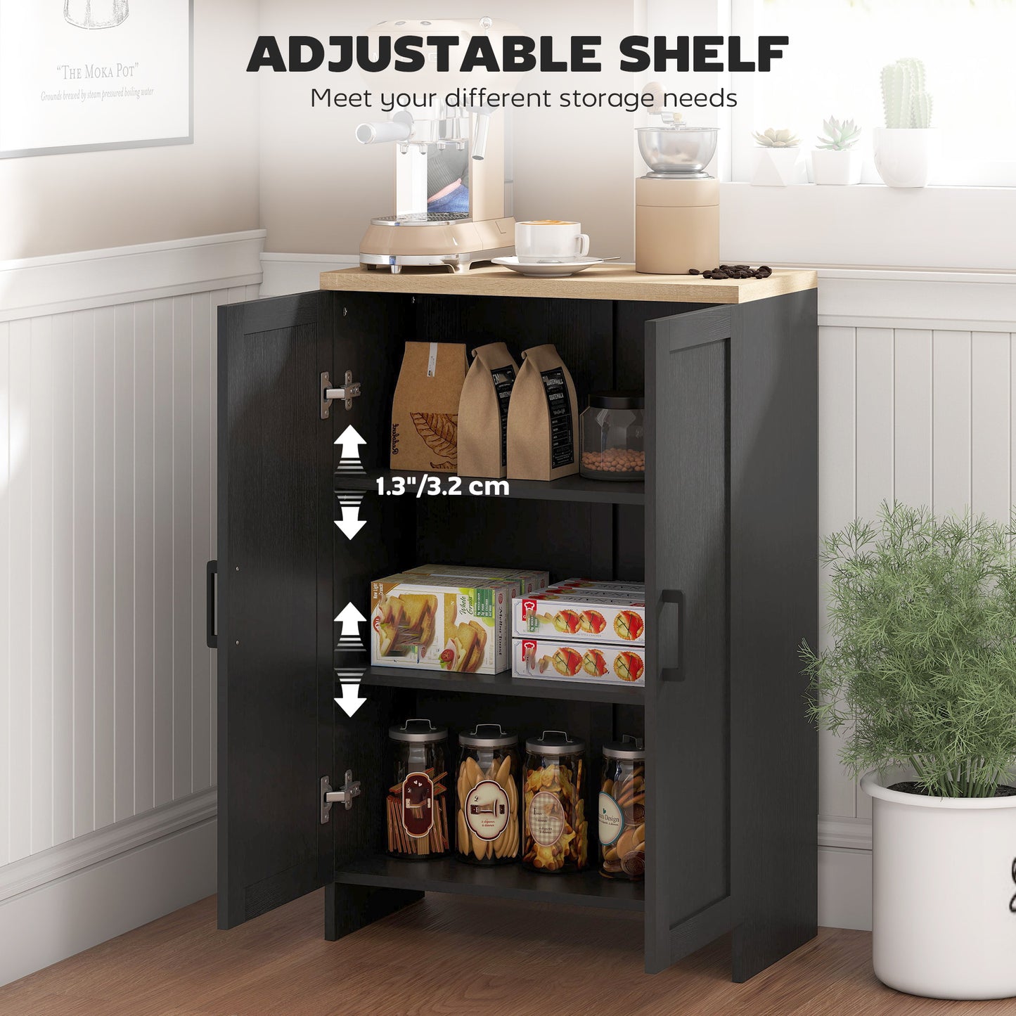 HOMCOM Modern Storage Cabinet with Doors and Adjustable Shelf for Kitchen, Living room, 23.6" x 11.8" x 35.4", White