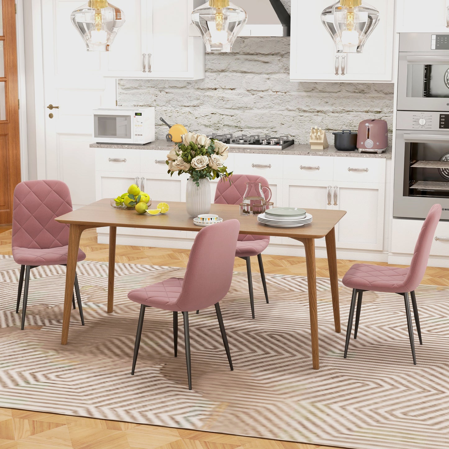HOMCOM Dining Chairs Set of 4, Upholstered Dining Room Chairs with Steel Legs, Modern Kitchen Chair for Dining Room, Grey