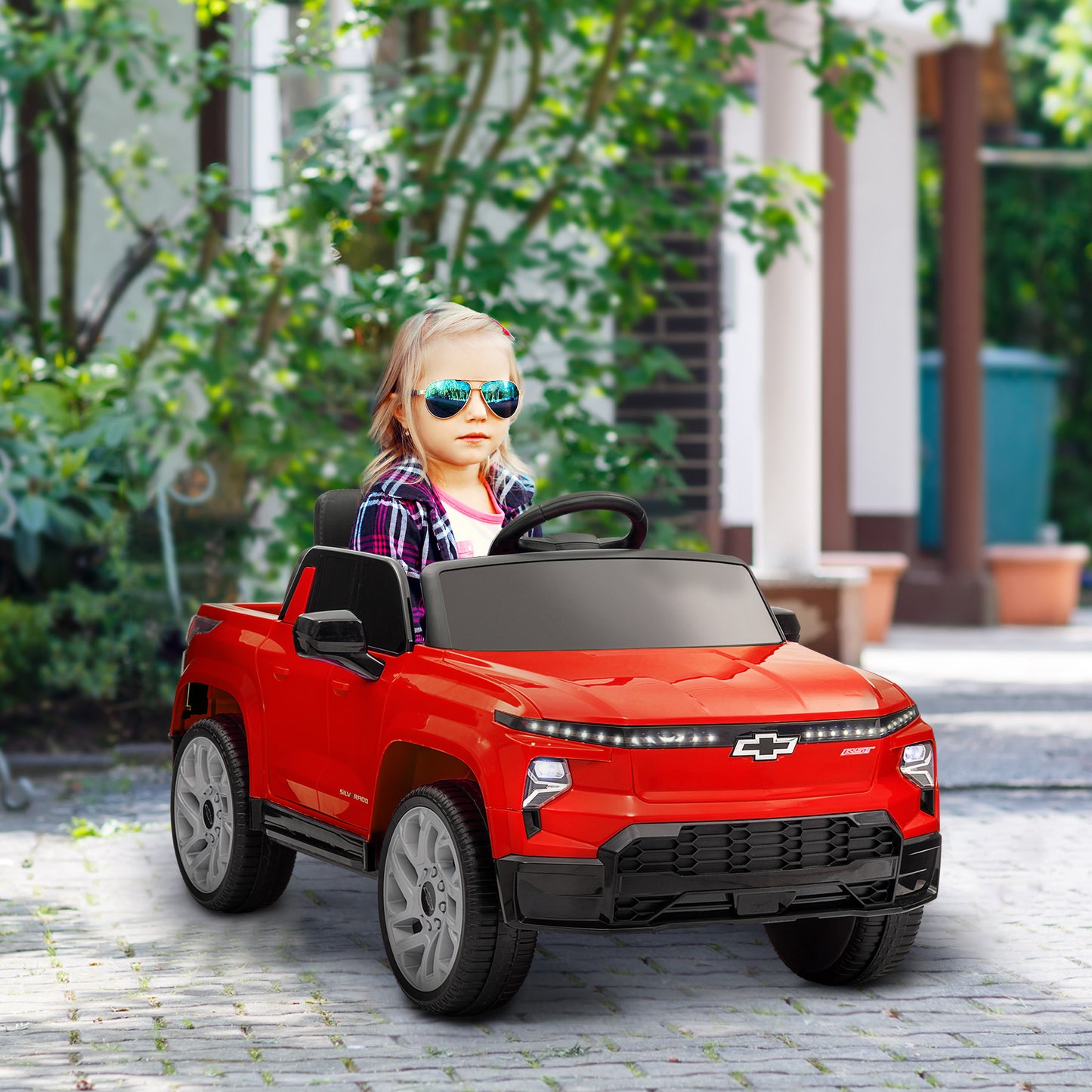 Qaba 12V CHEVROLET SILVERADO EV RST Licensed Kids Car w/ Remote, Spring Suspension, Soft Start, Training Wheels, Black