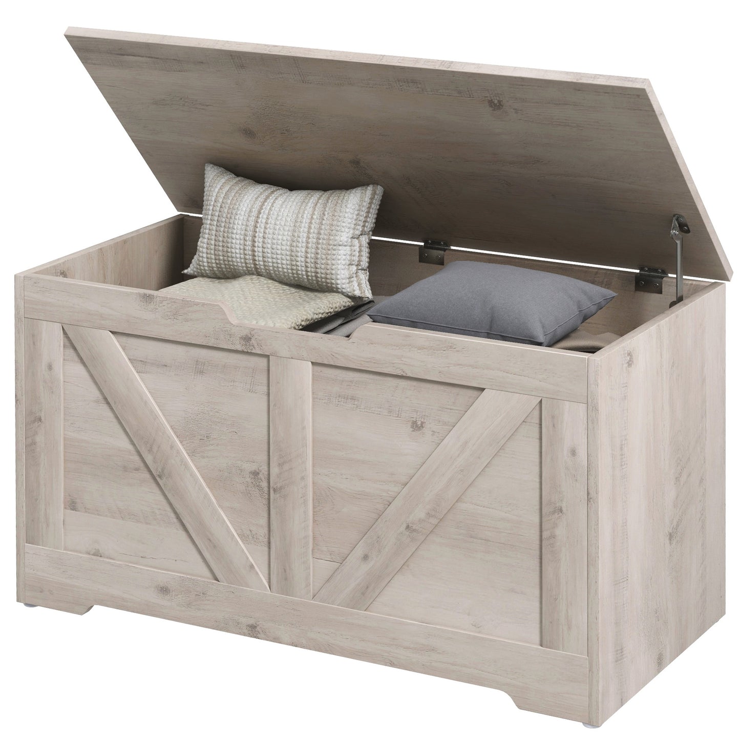 HOMCOM 31.5 Inches Storage Chest, Storage Trunk with 2 Safety Hinges, Wooden Box for Living Room, Black Wood Grain
