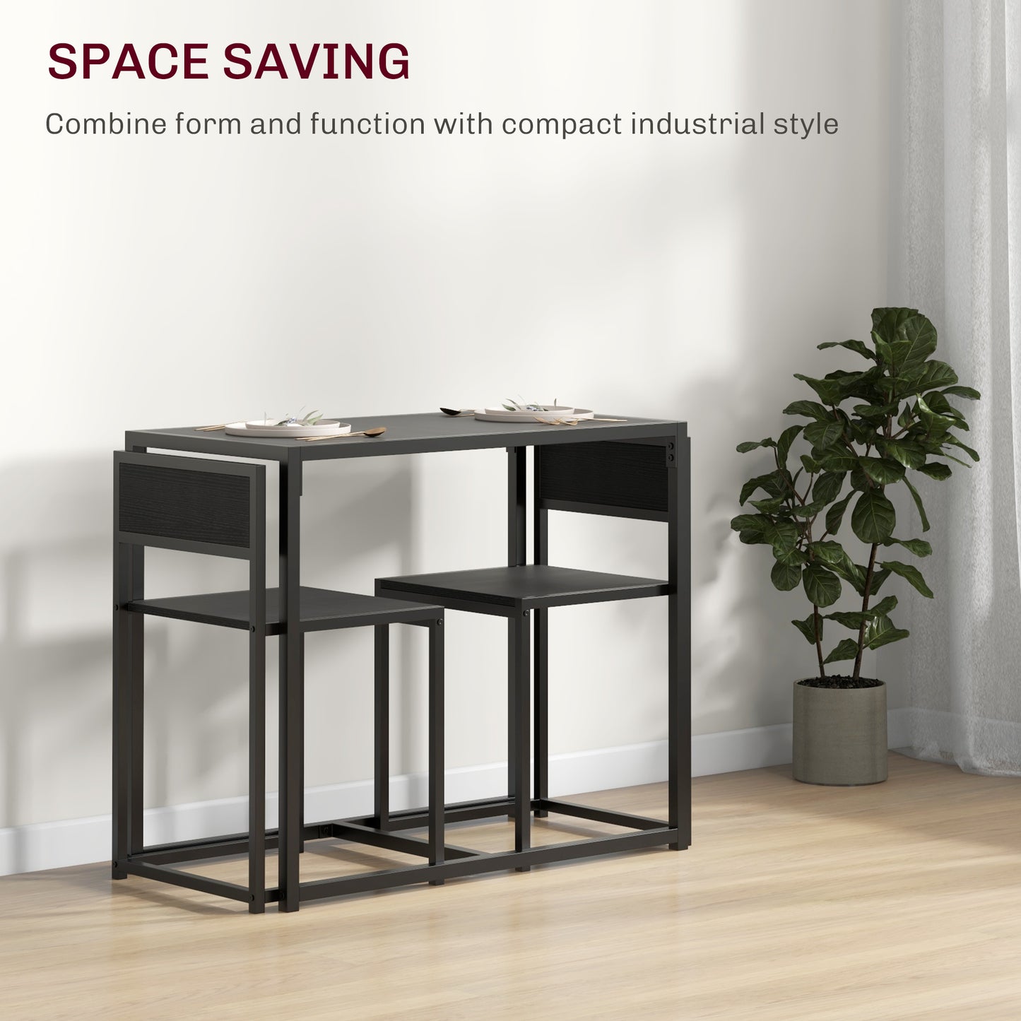 HOMCOM Dining Table Set, Industrial Dining Set for 2, Kitchen Table and Chairs for Small Space, Dining Room Table with Chairs