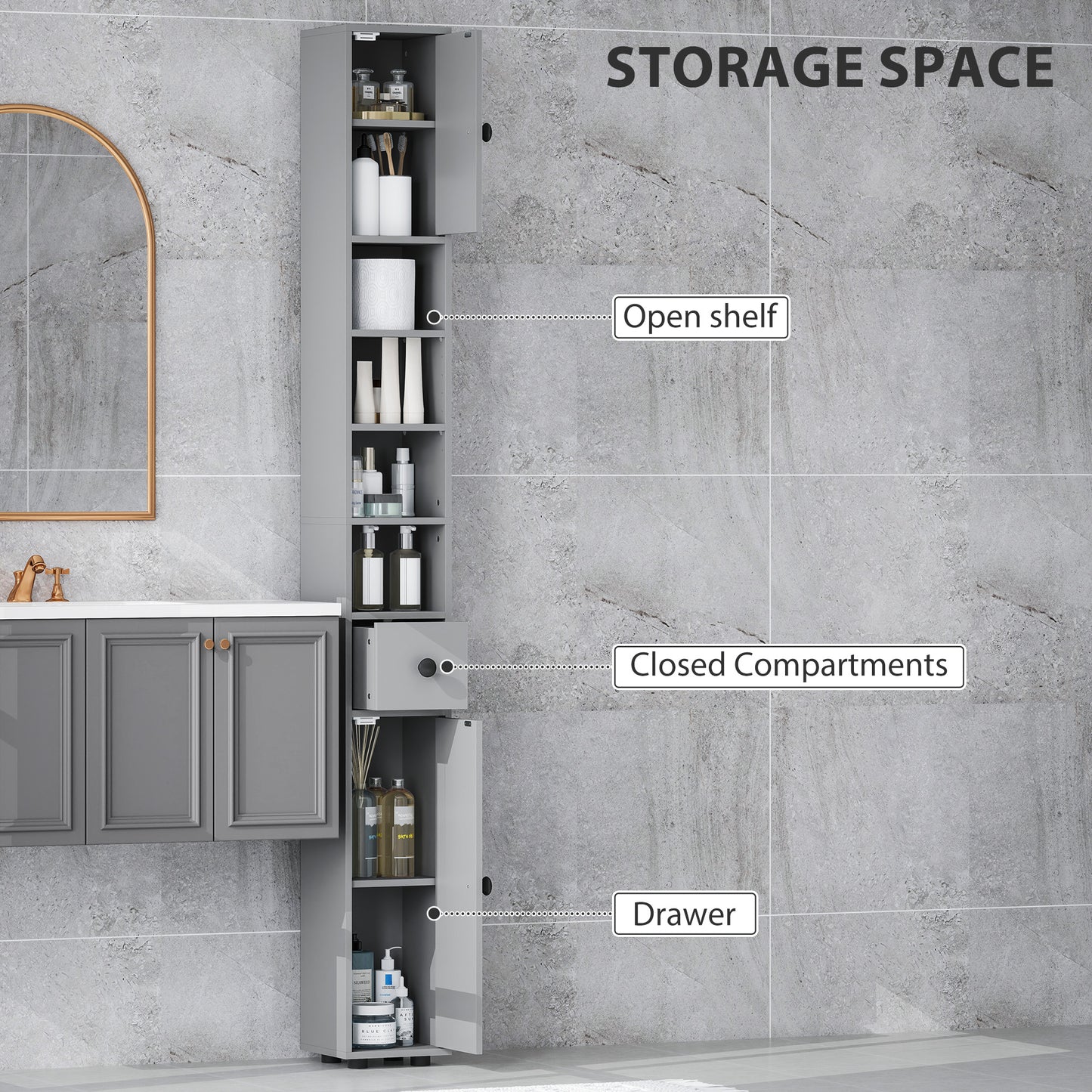 kleankin 71" Tall Bathroom Storage Cabinet, Narrow Bathroom Cabinet with Open Shelves, 2 Door Cabinets, Adjustable Shelves, for Kitchen, Hallway, Living Room, White