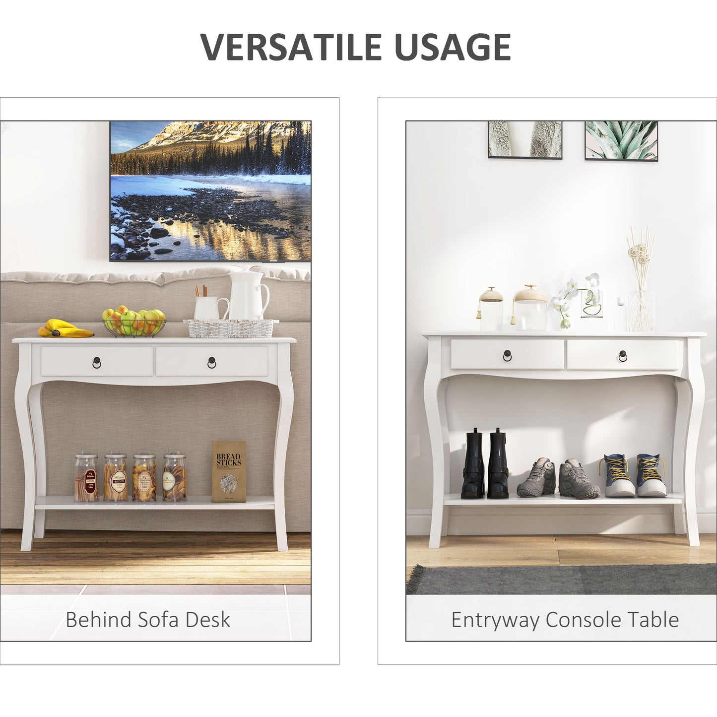 HOMCOM Console Table, Modern Entryway Table with 2 Drawers and Bottom Shelf, Sofa Table for Living Room, Hallway, Ivory White